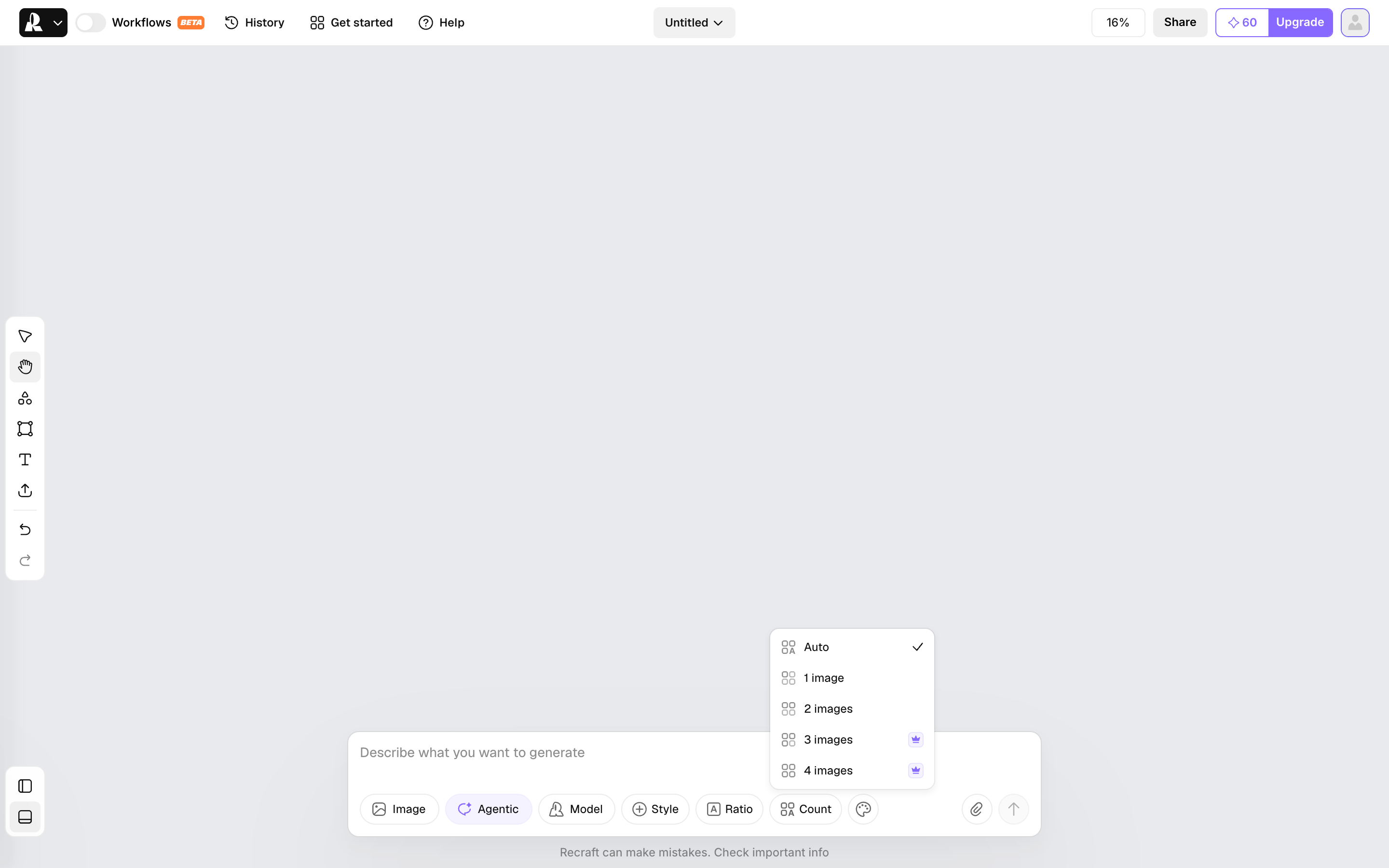 Recraft — size-menu screenshot