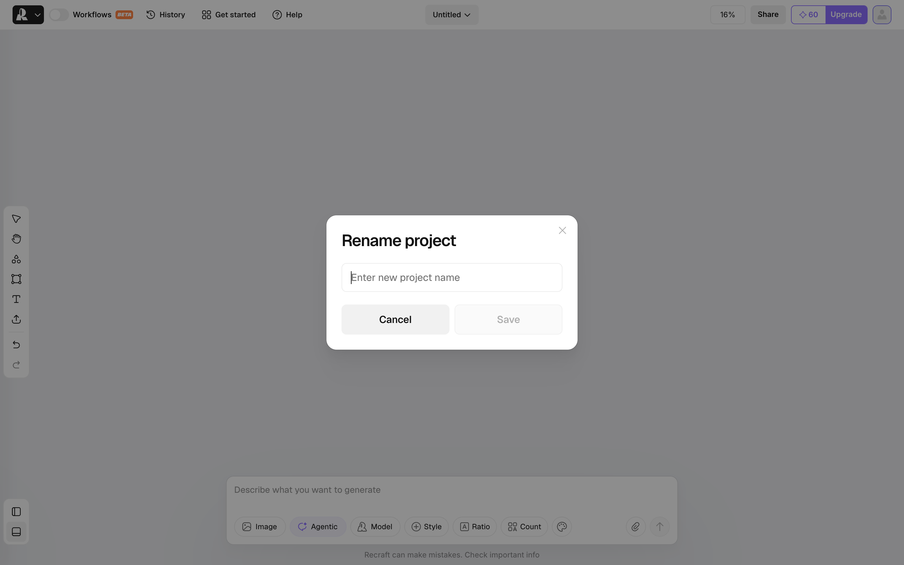 Recraft — rename-project-dialog screenshot