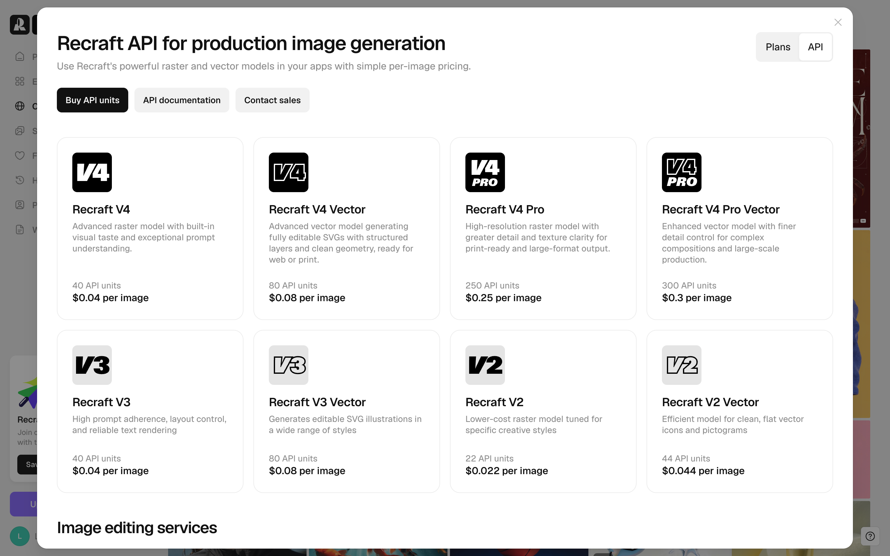 Recraft — api-pricing screenshot
