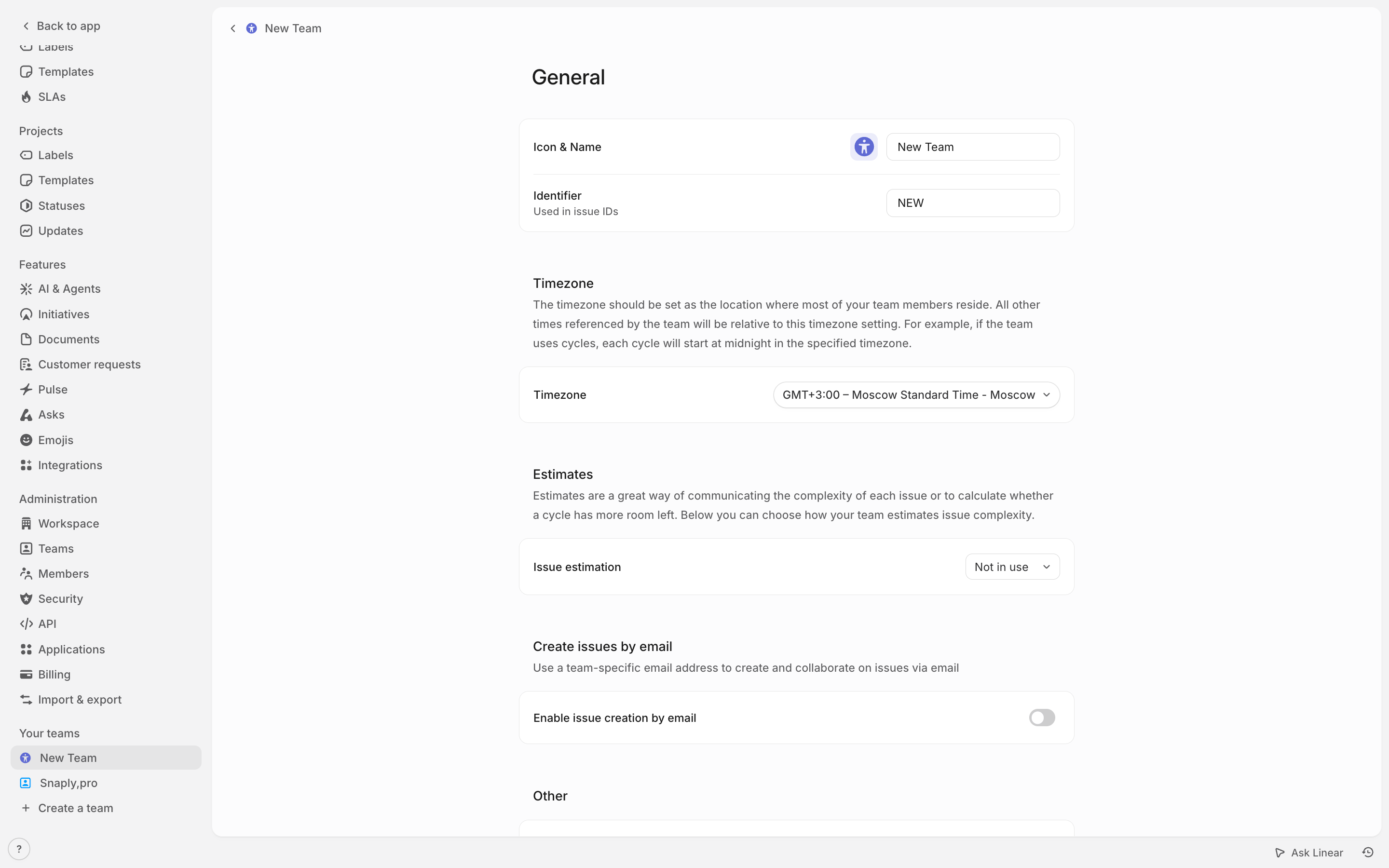 Linear — settings-general screenshot