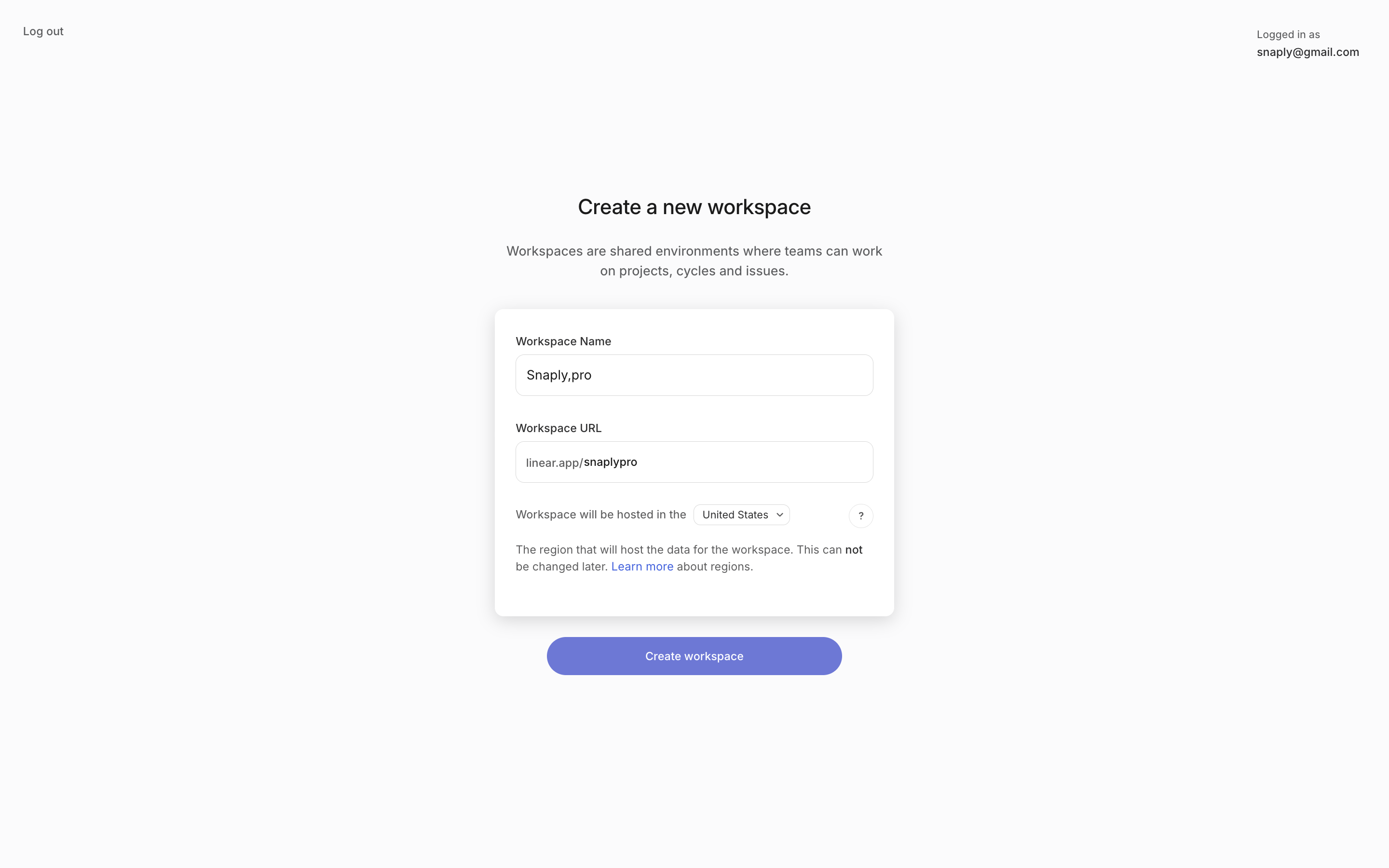 Linear — create-workspace screenshot