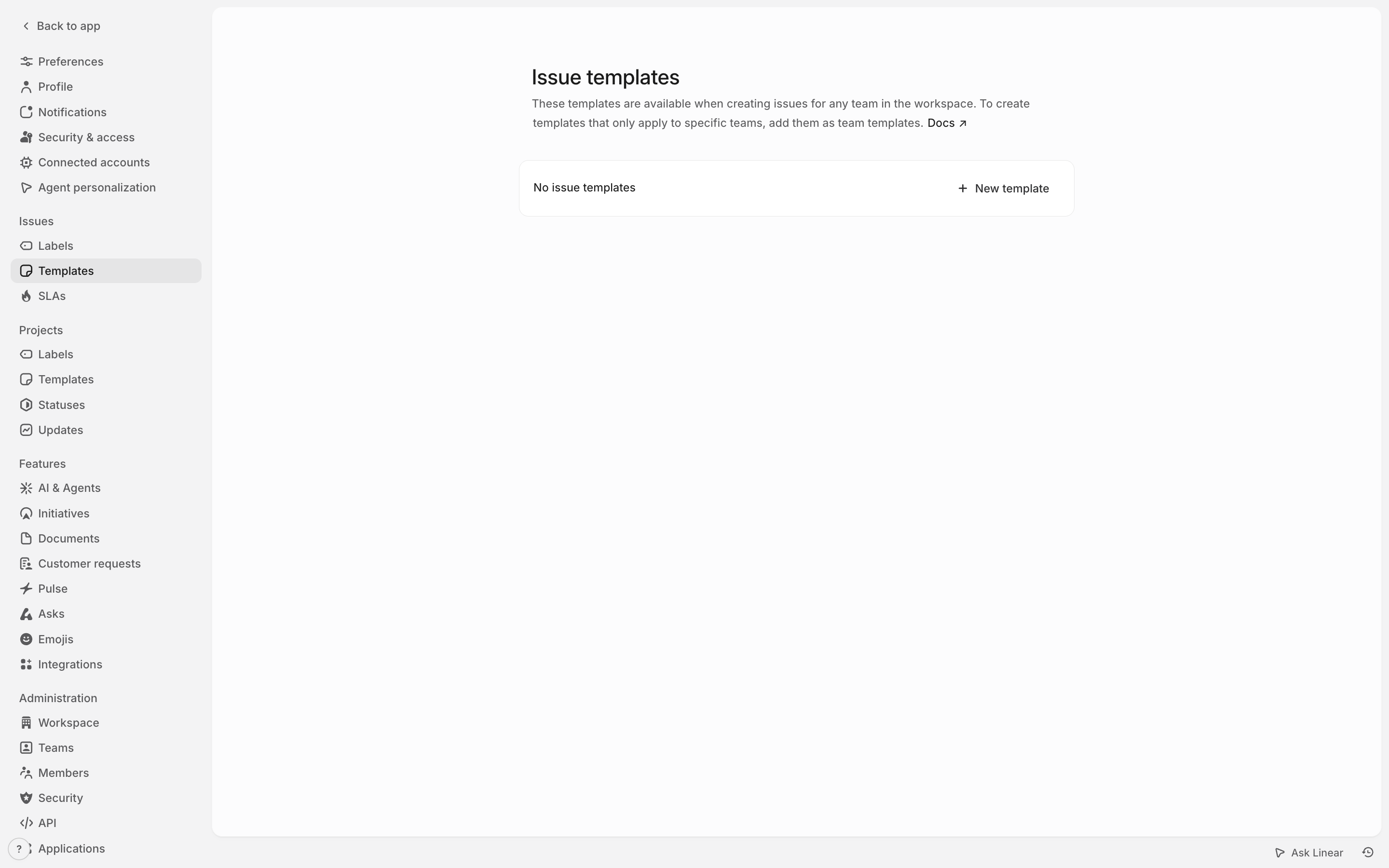 Linear — issue-templates screenshot