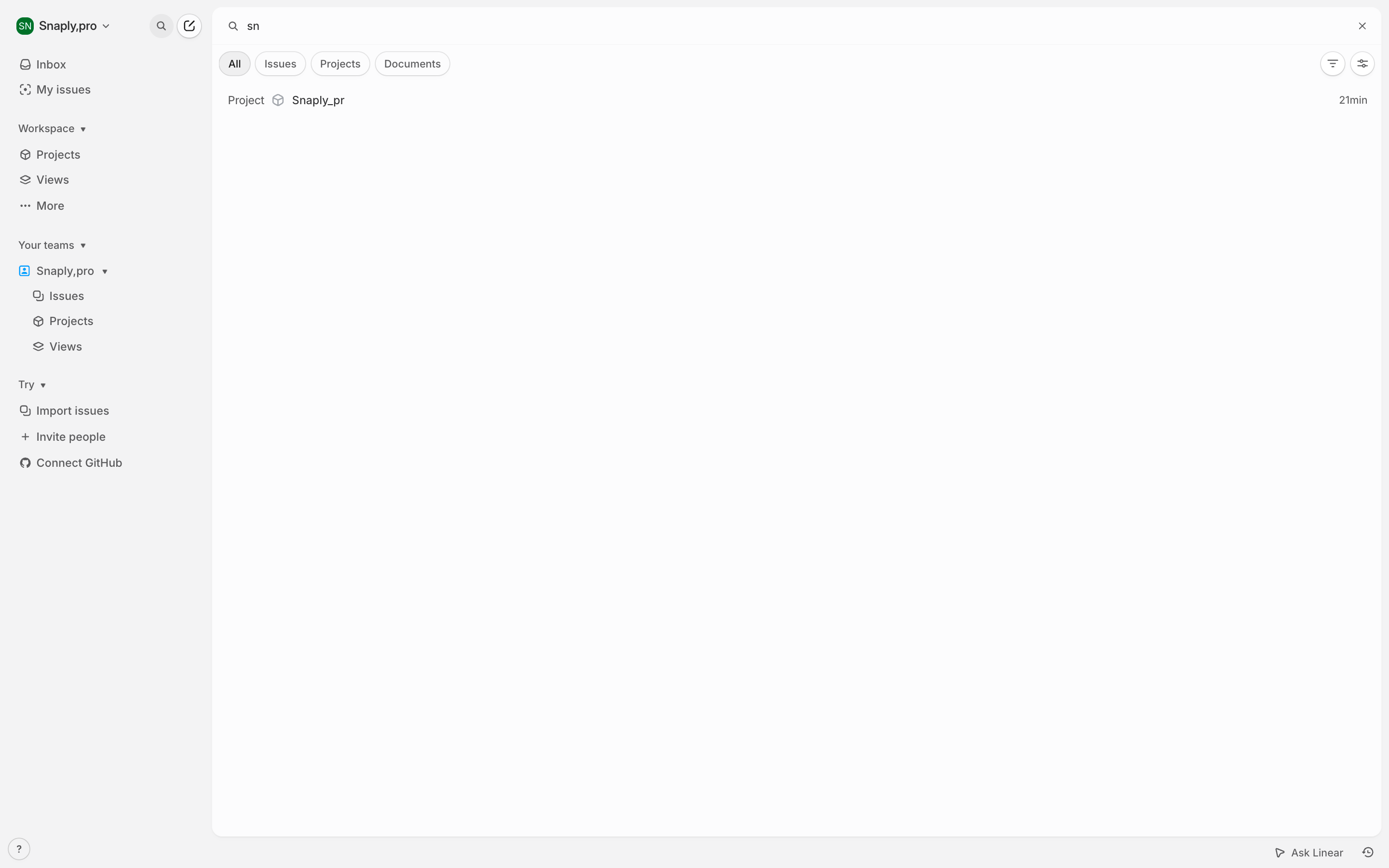 Linear — empty-list screenshot