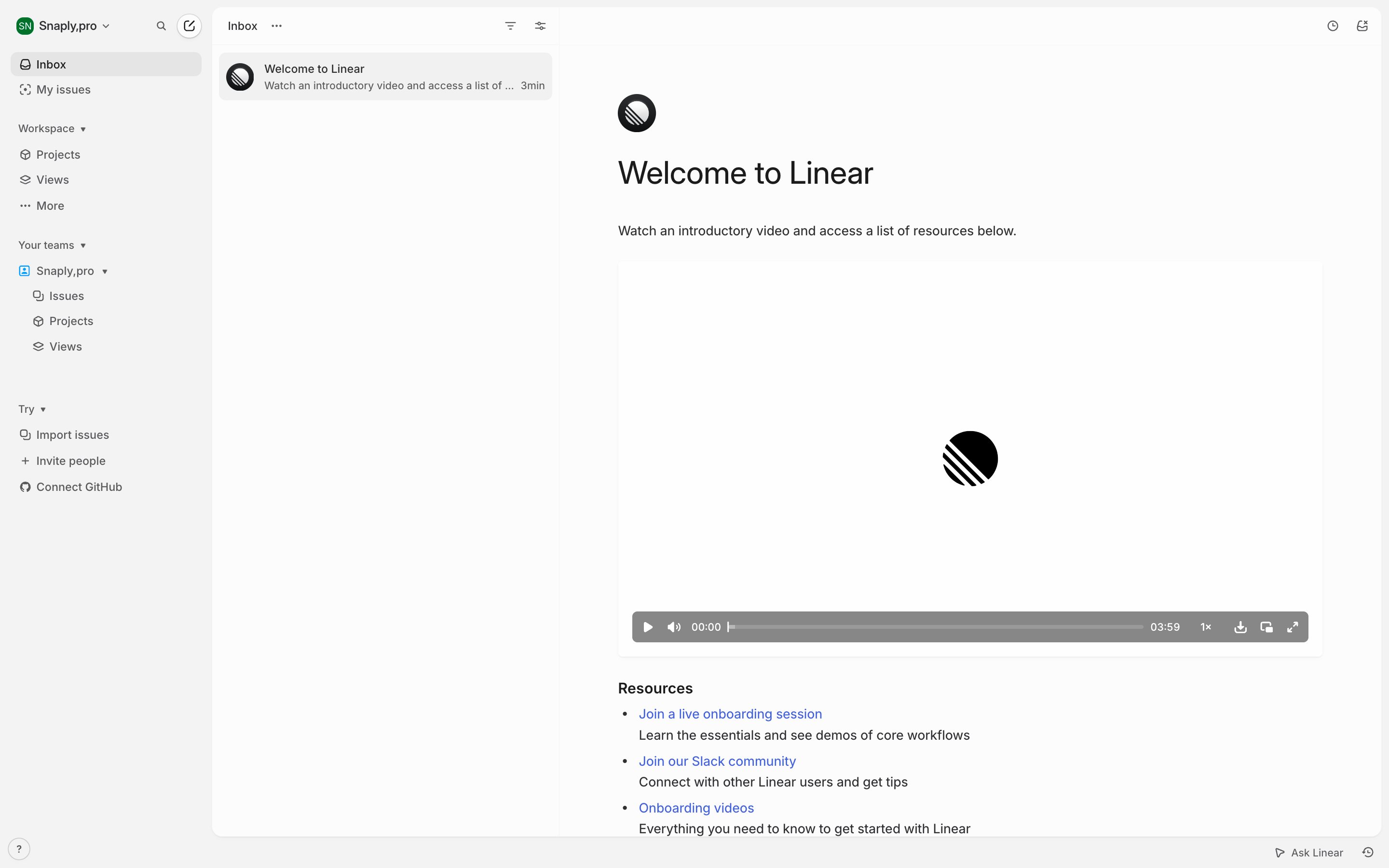 Linear — welcome-video-resources screenshot