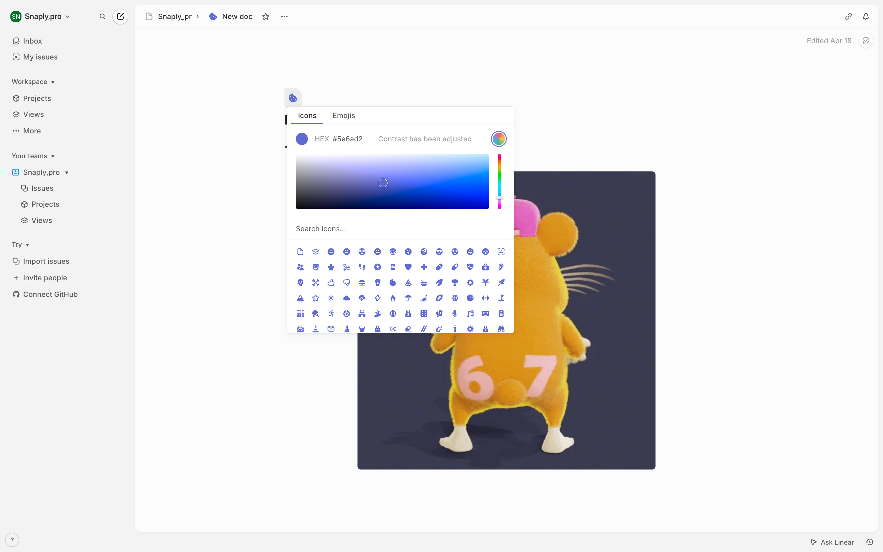 Linear — color-picker screenshot