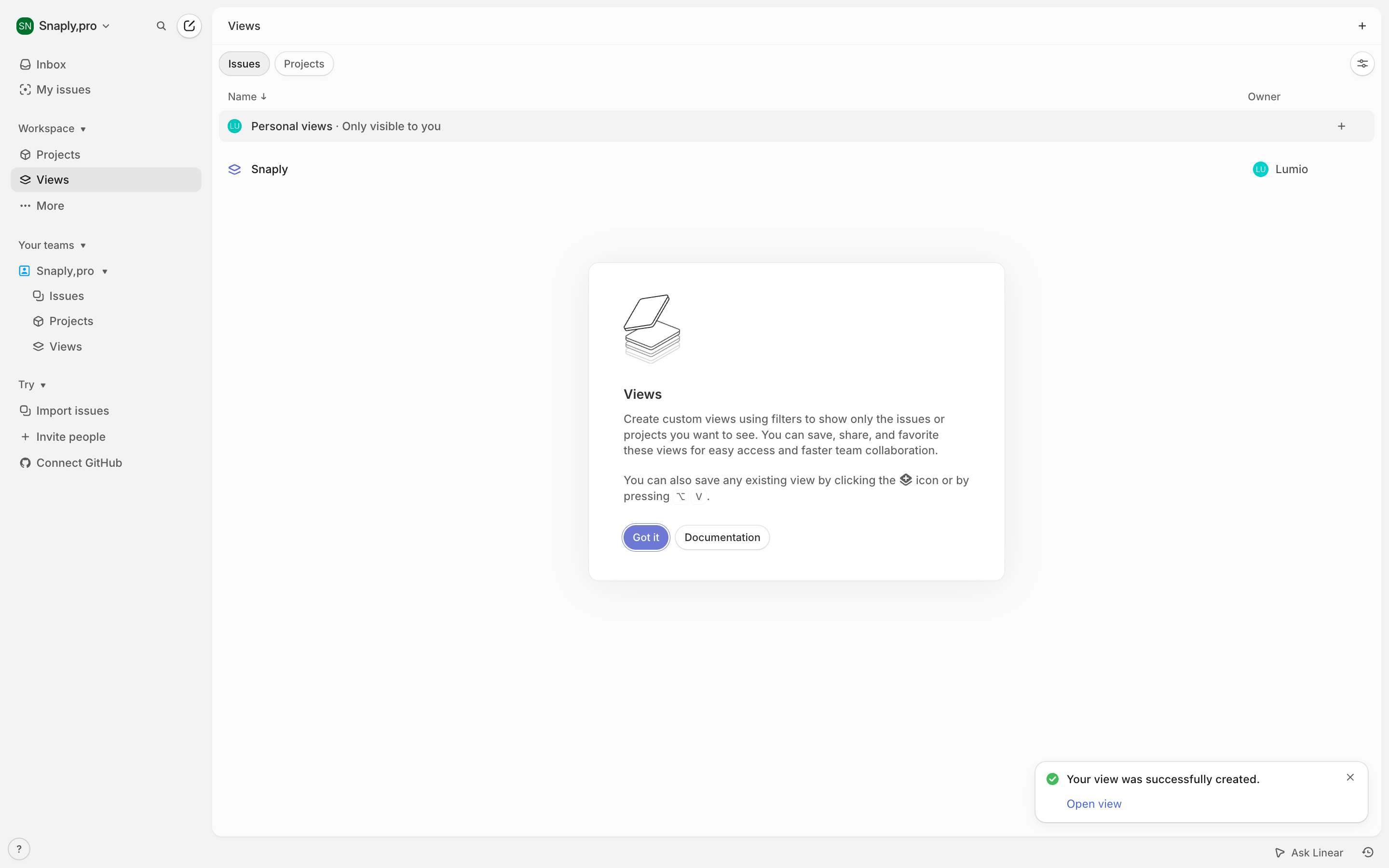 Linear — views-empty screenshot