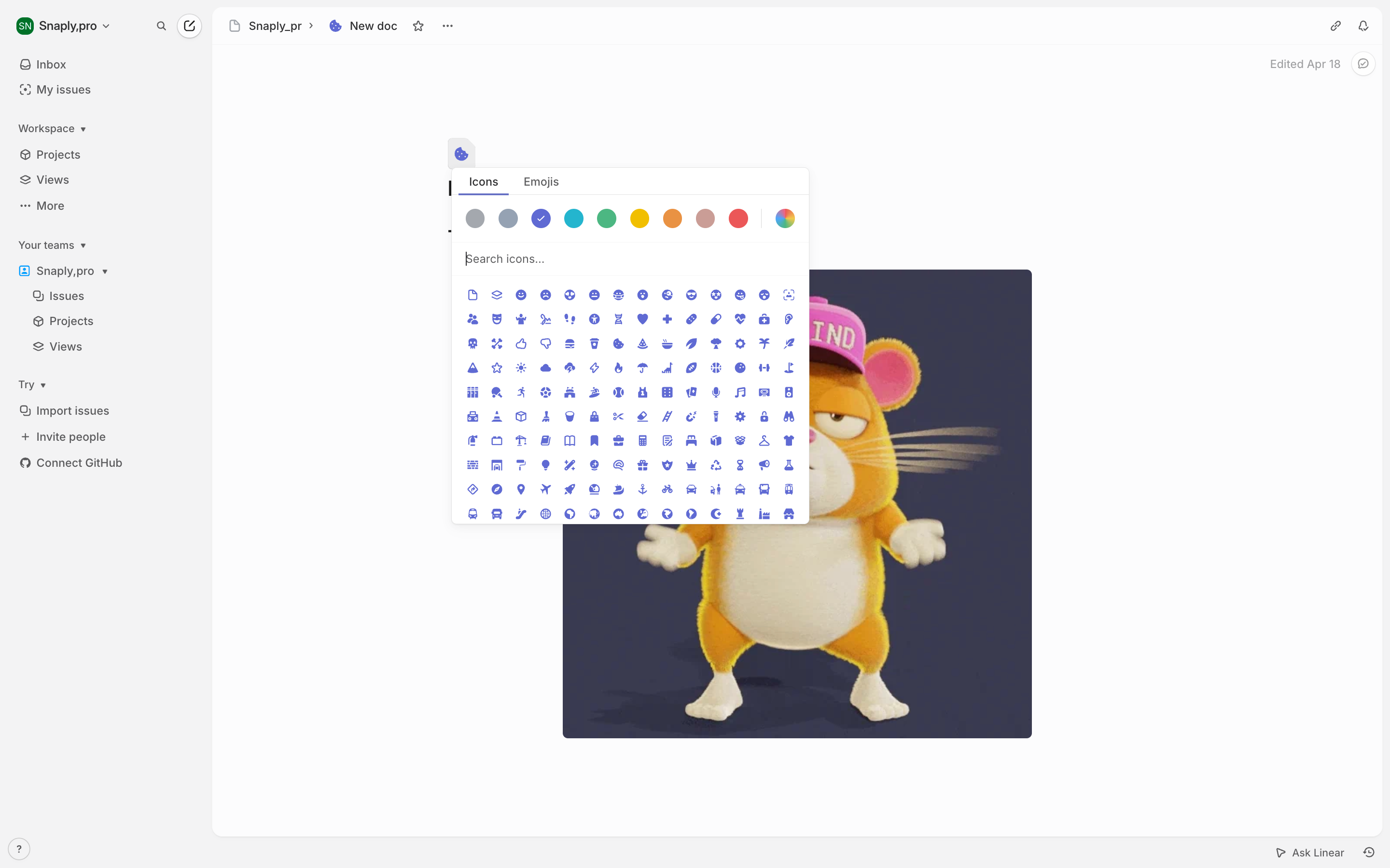Linear — emoji-picker screenshot