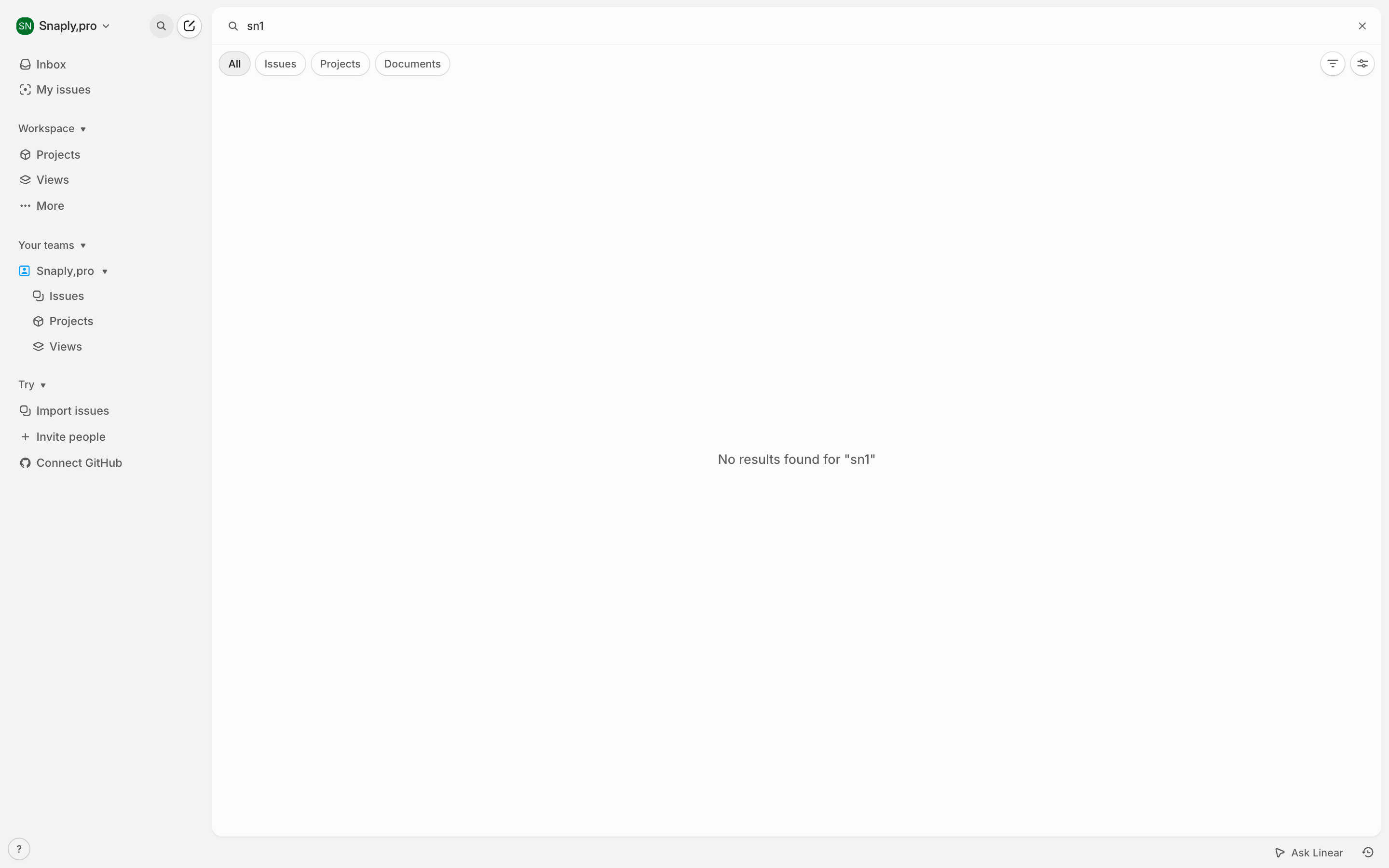 Linear — no-results screenshot