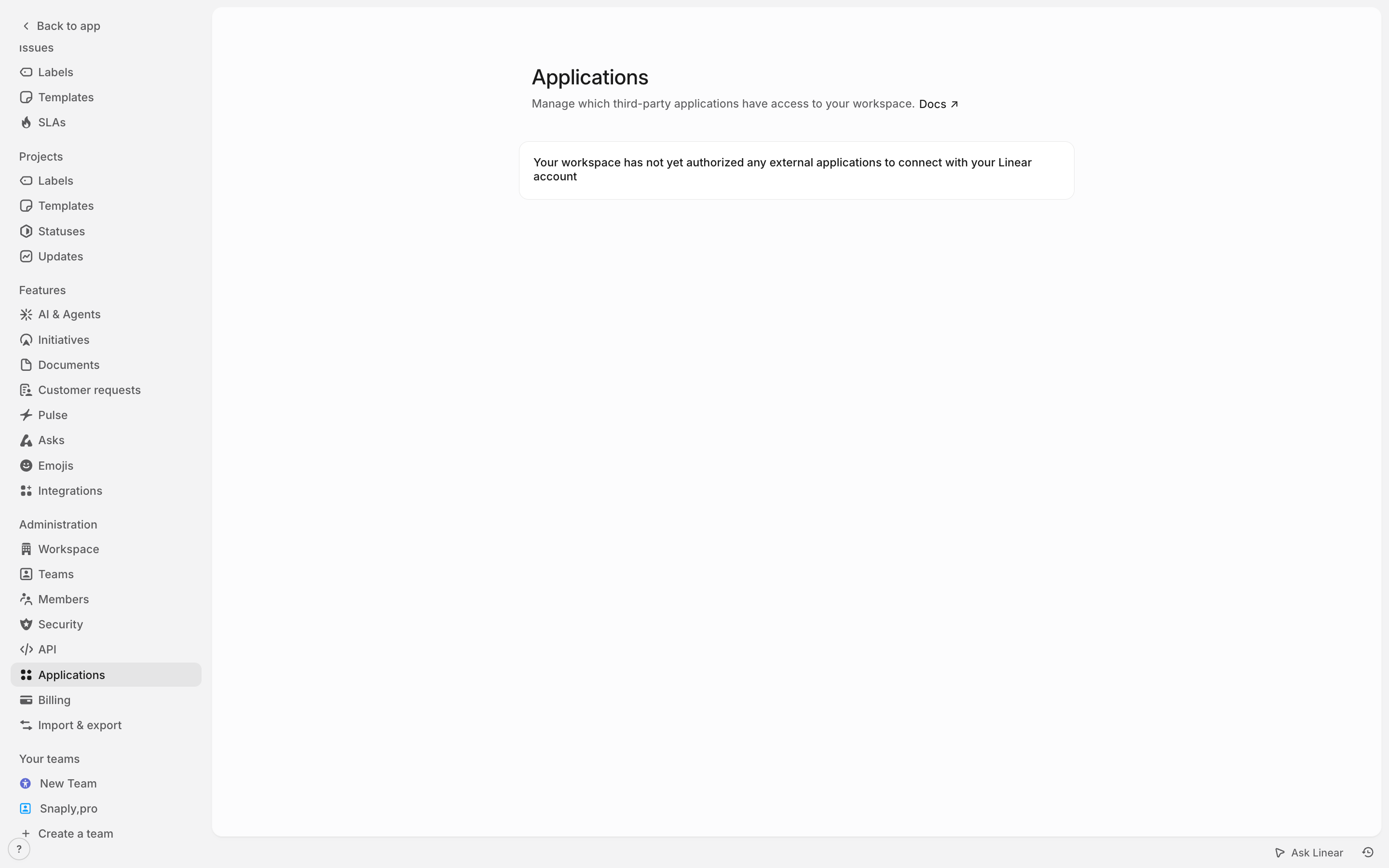 Linear — applications screenshot