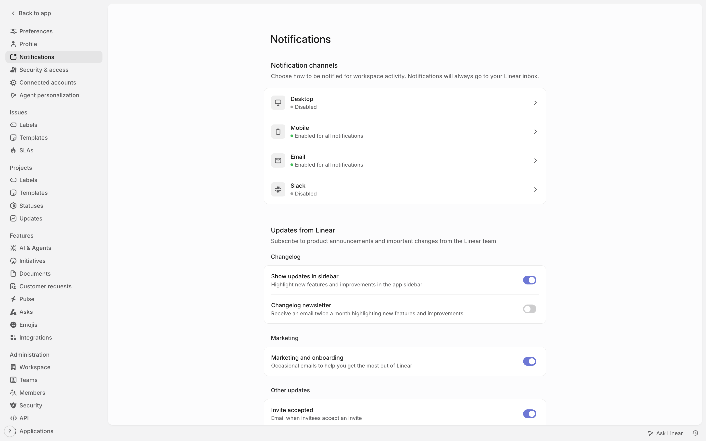 Linear — notifications screenshot