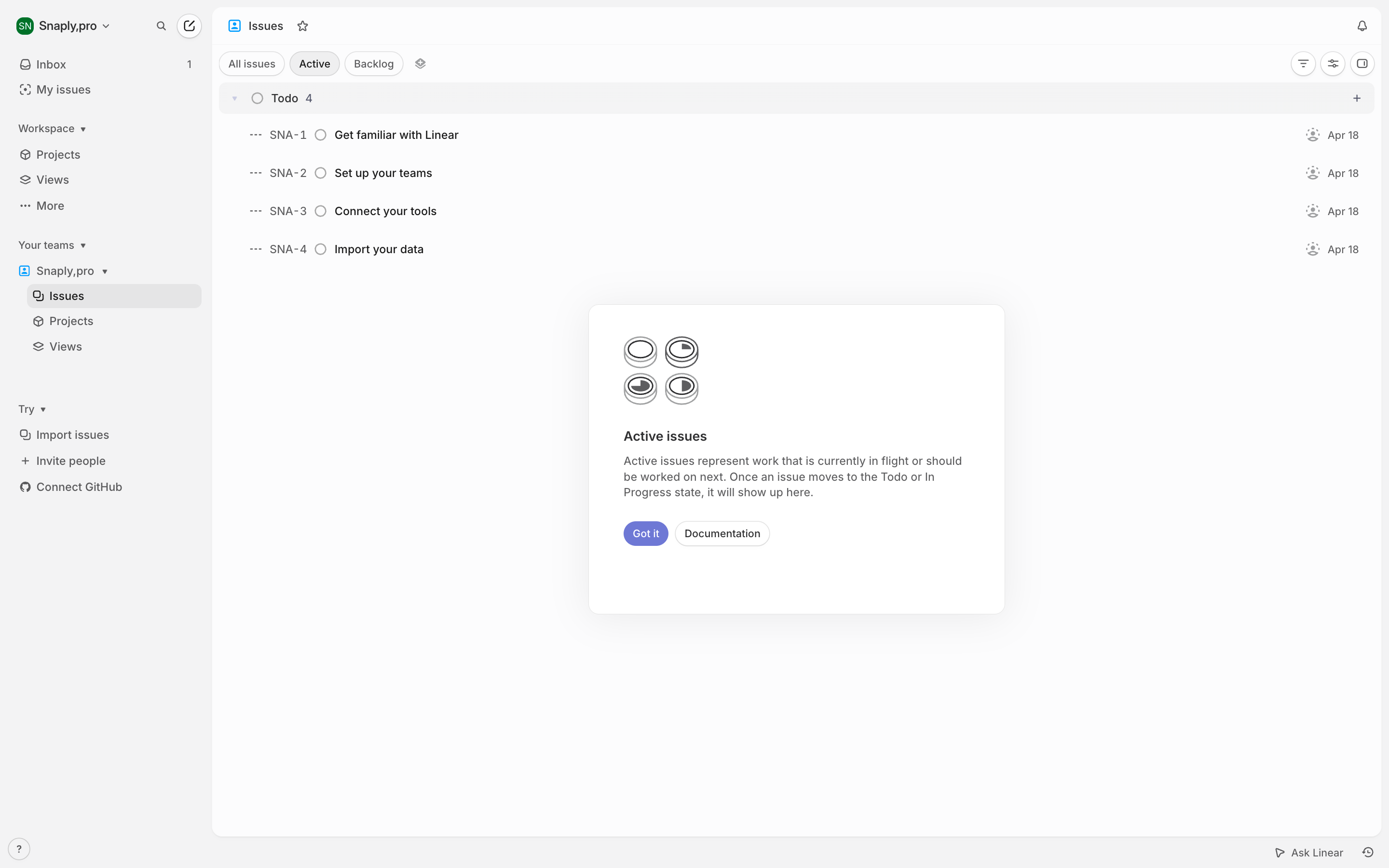 Linear — add-views-dialog screenshot