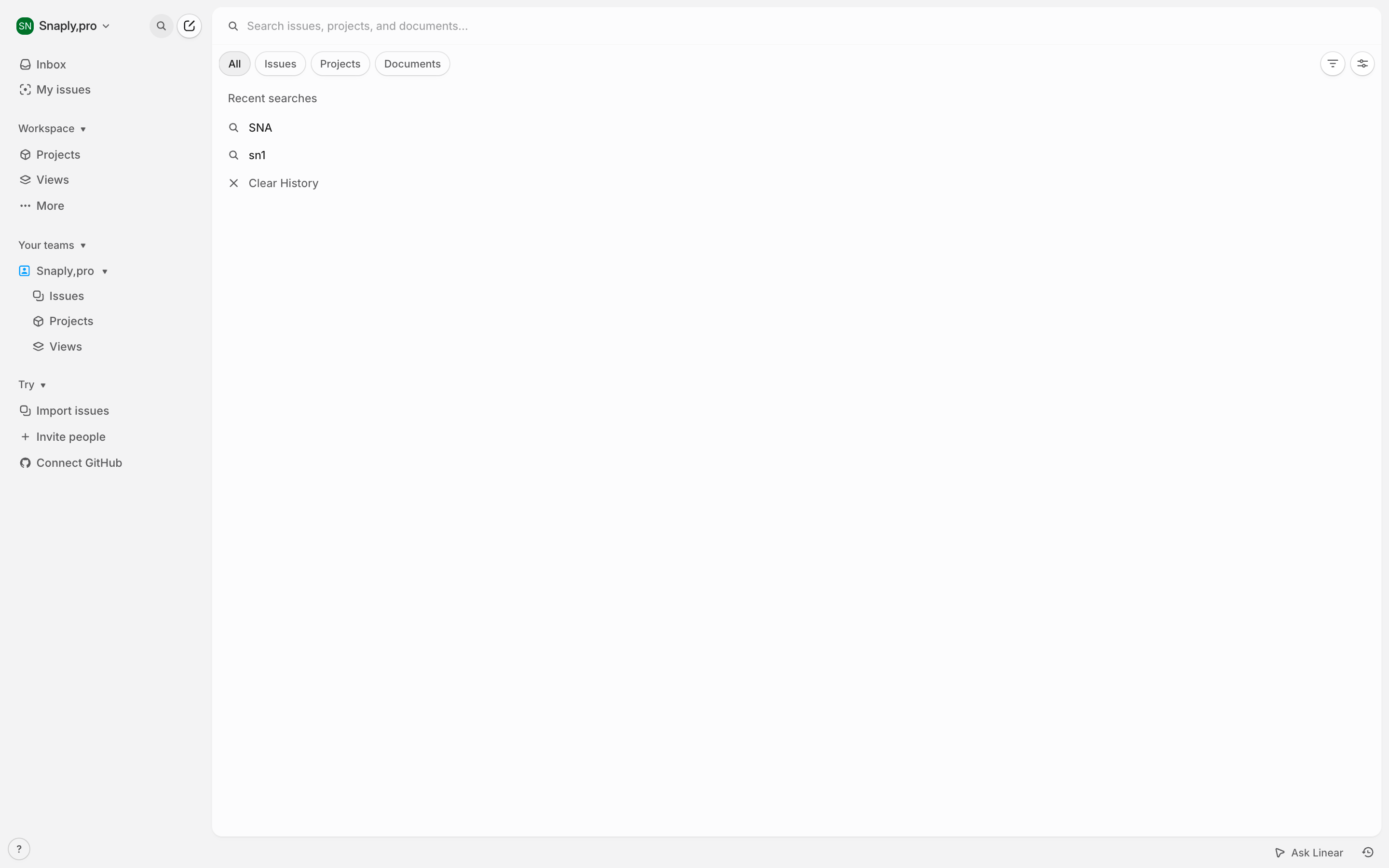 Linear — empty-dashboard screenshot