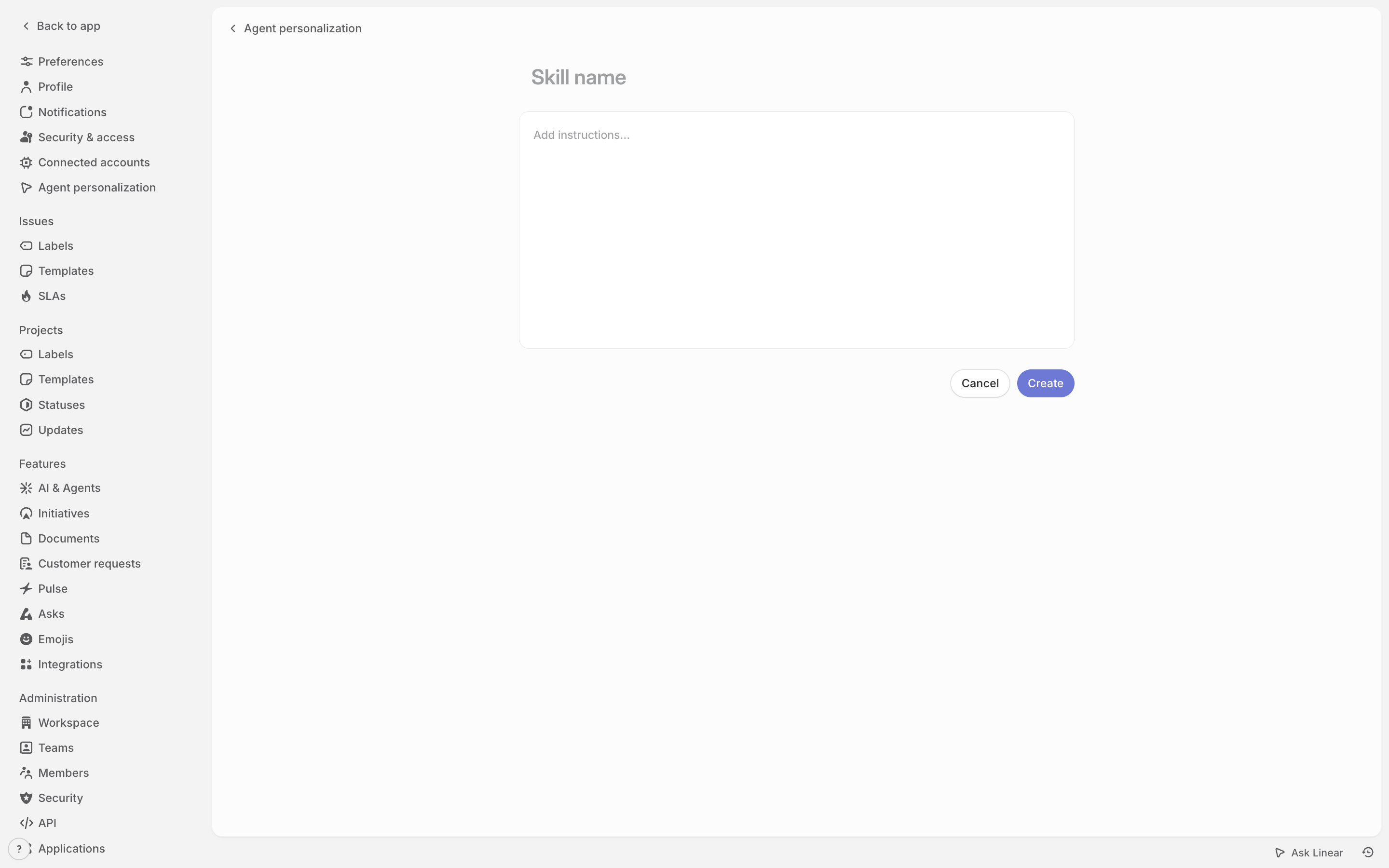 Linear — skill-name-form screenshot