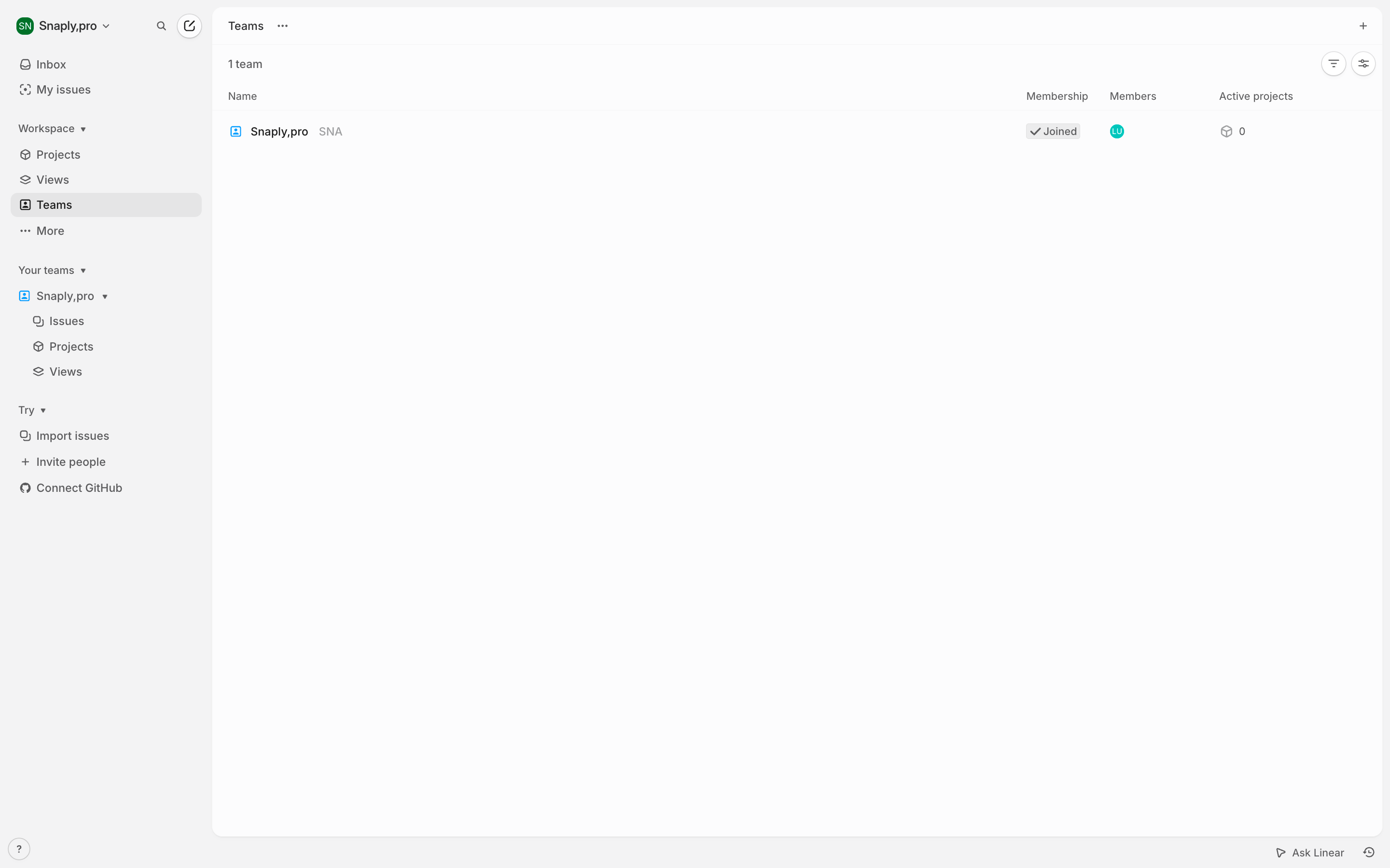 Linear — views-dashboard-empty screenshot
