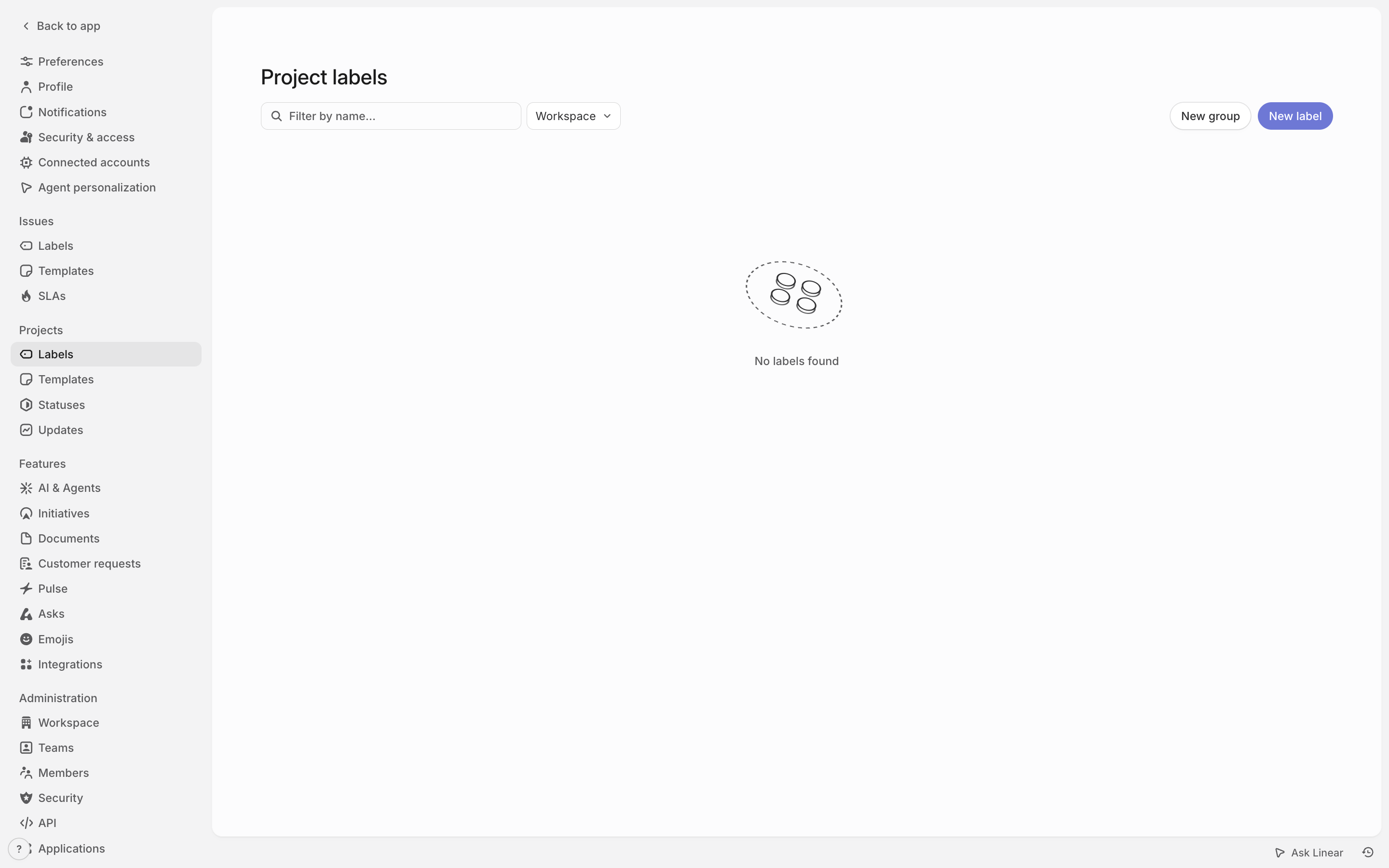 Linear — project-labels-empty screenshot