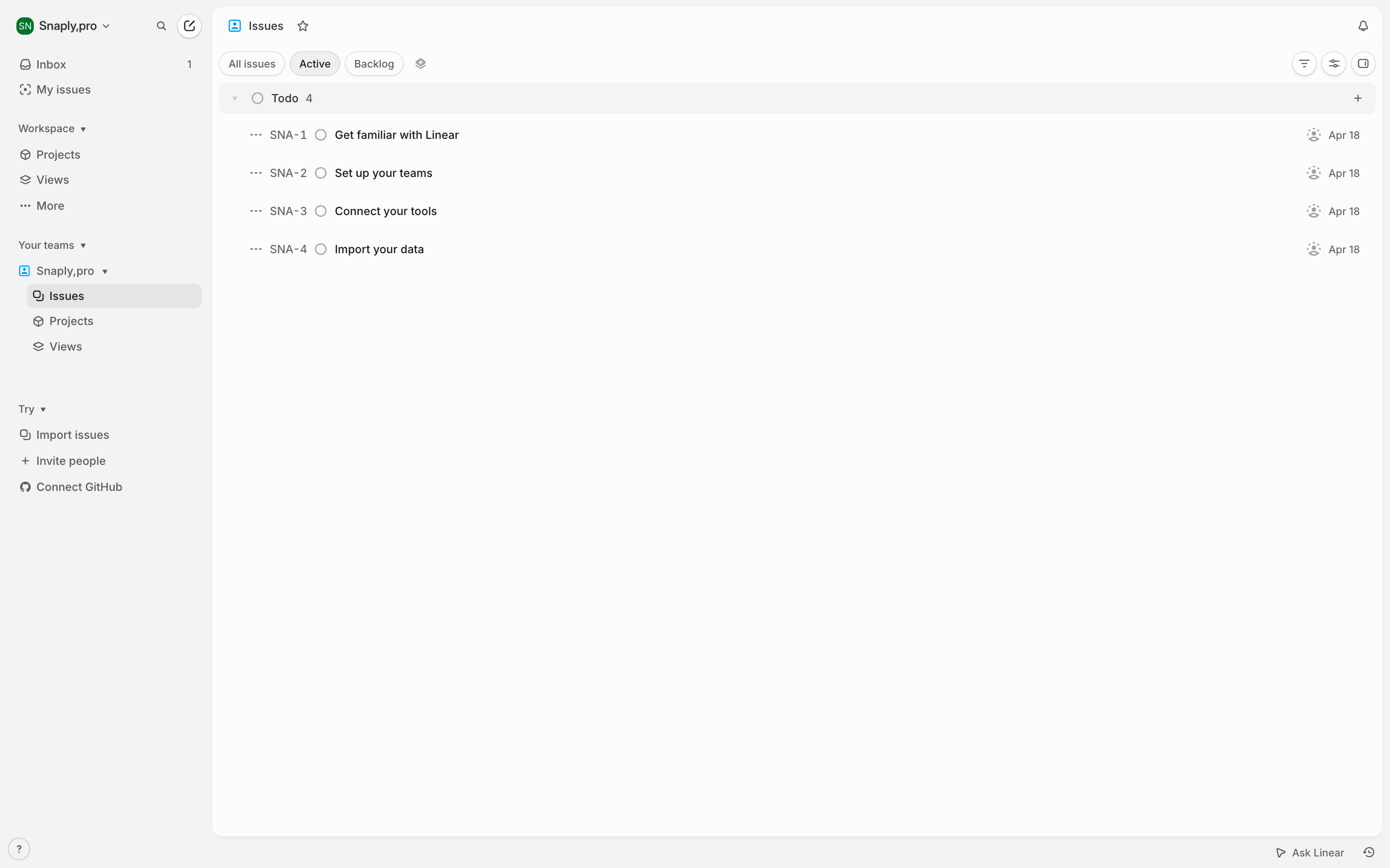 Linear — milestones-list screenshot