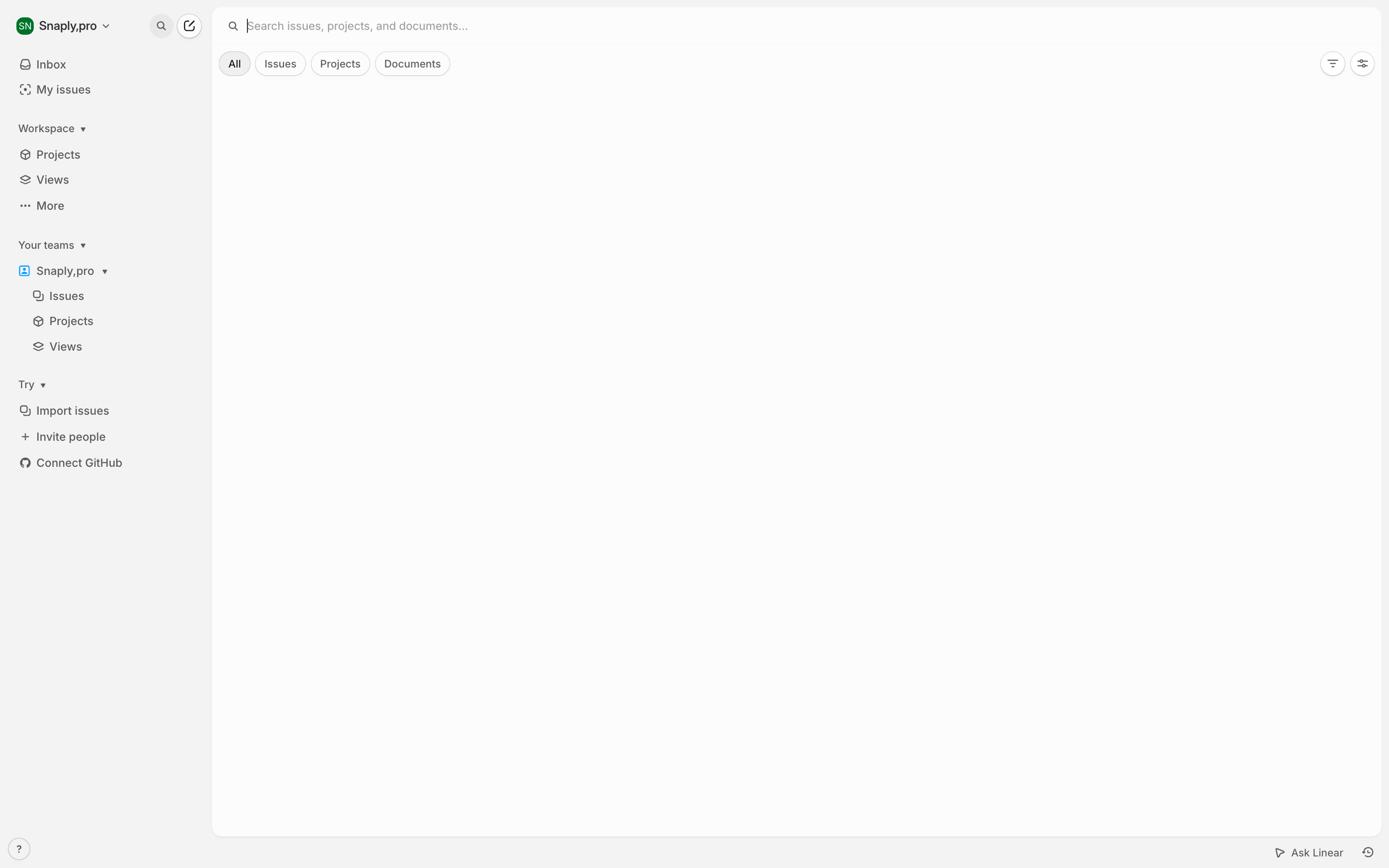 Linear — empty-projects screenshot