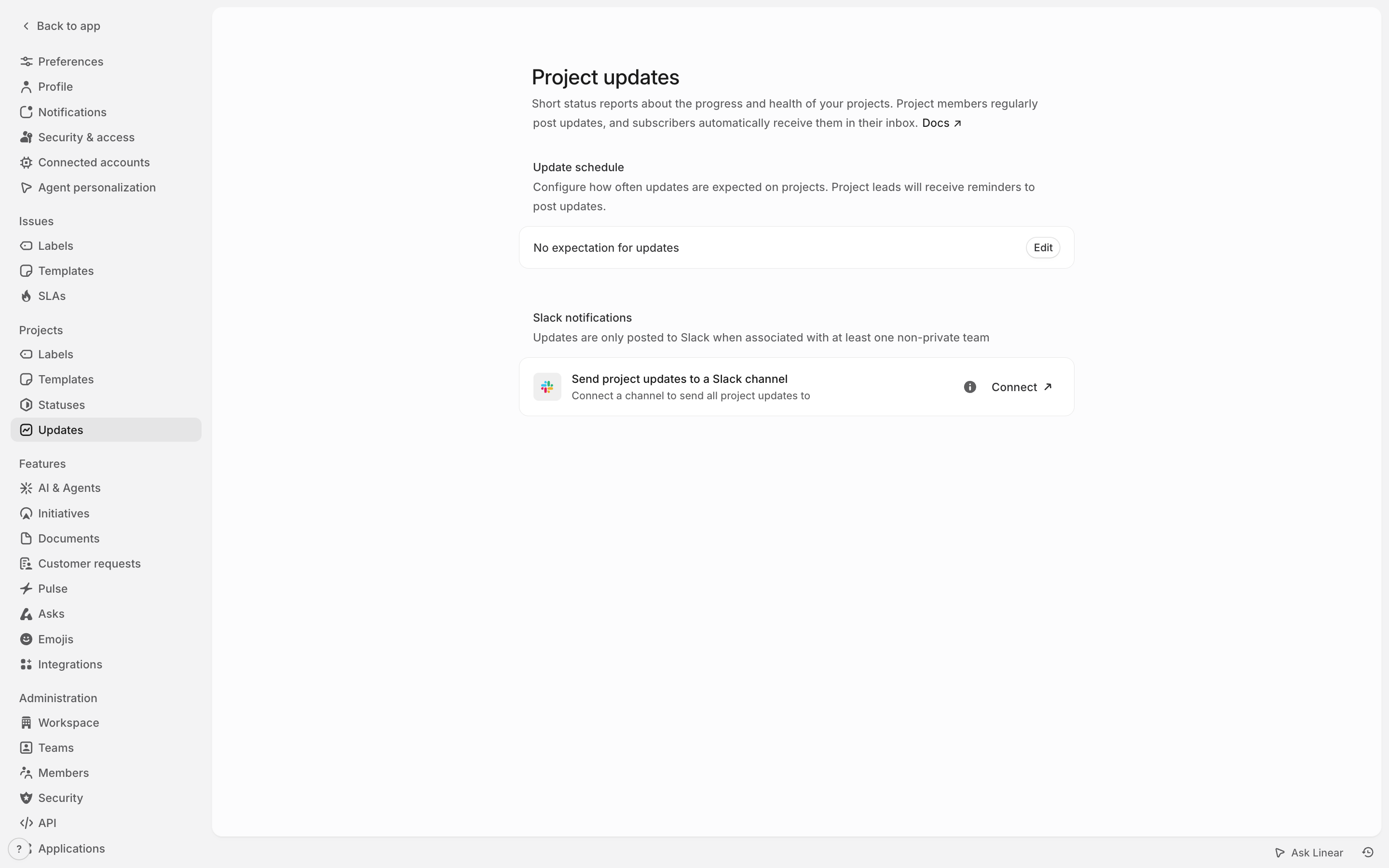 Linear — project-updates screenshot