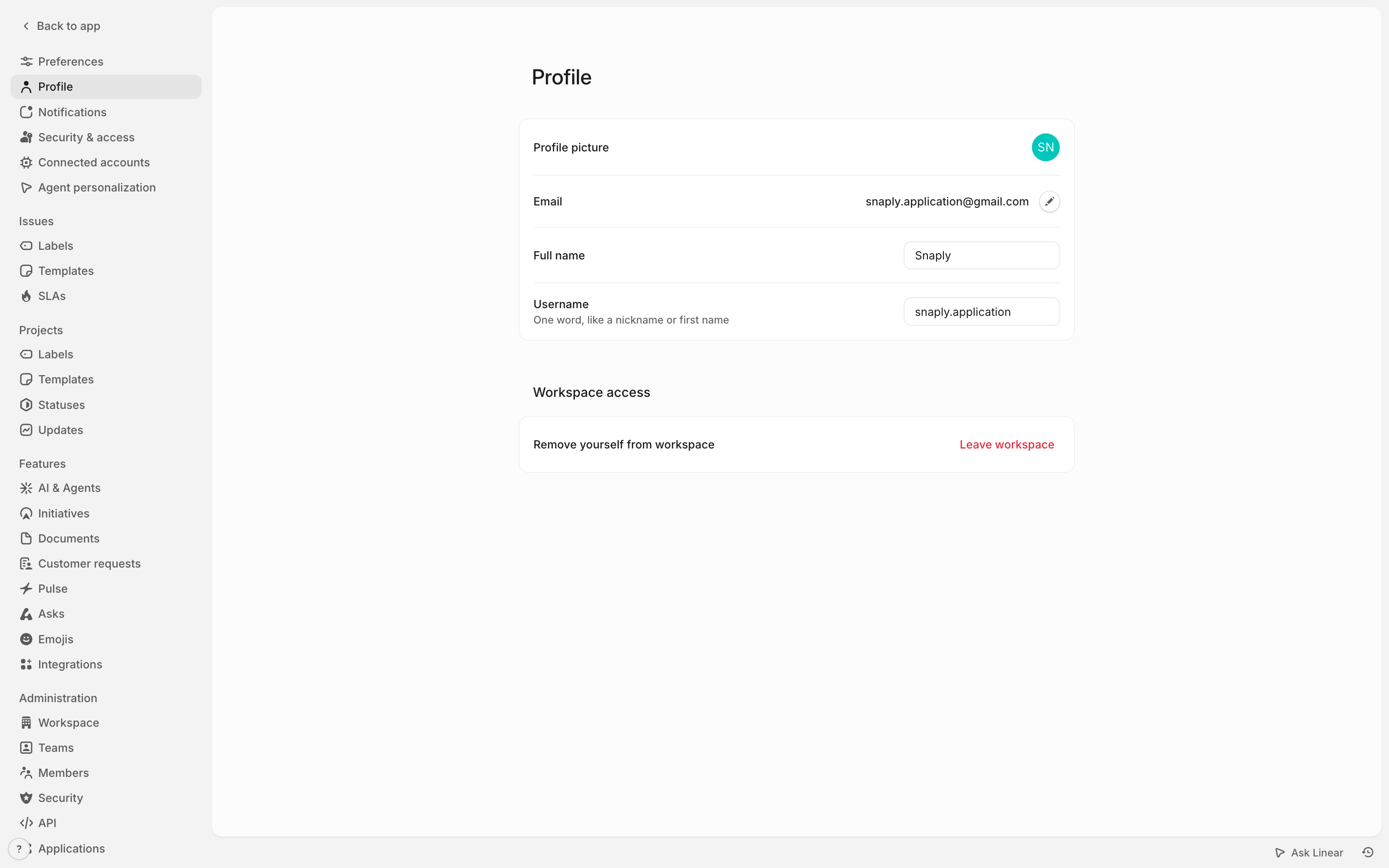 Linear — profile screenshot