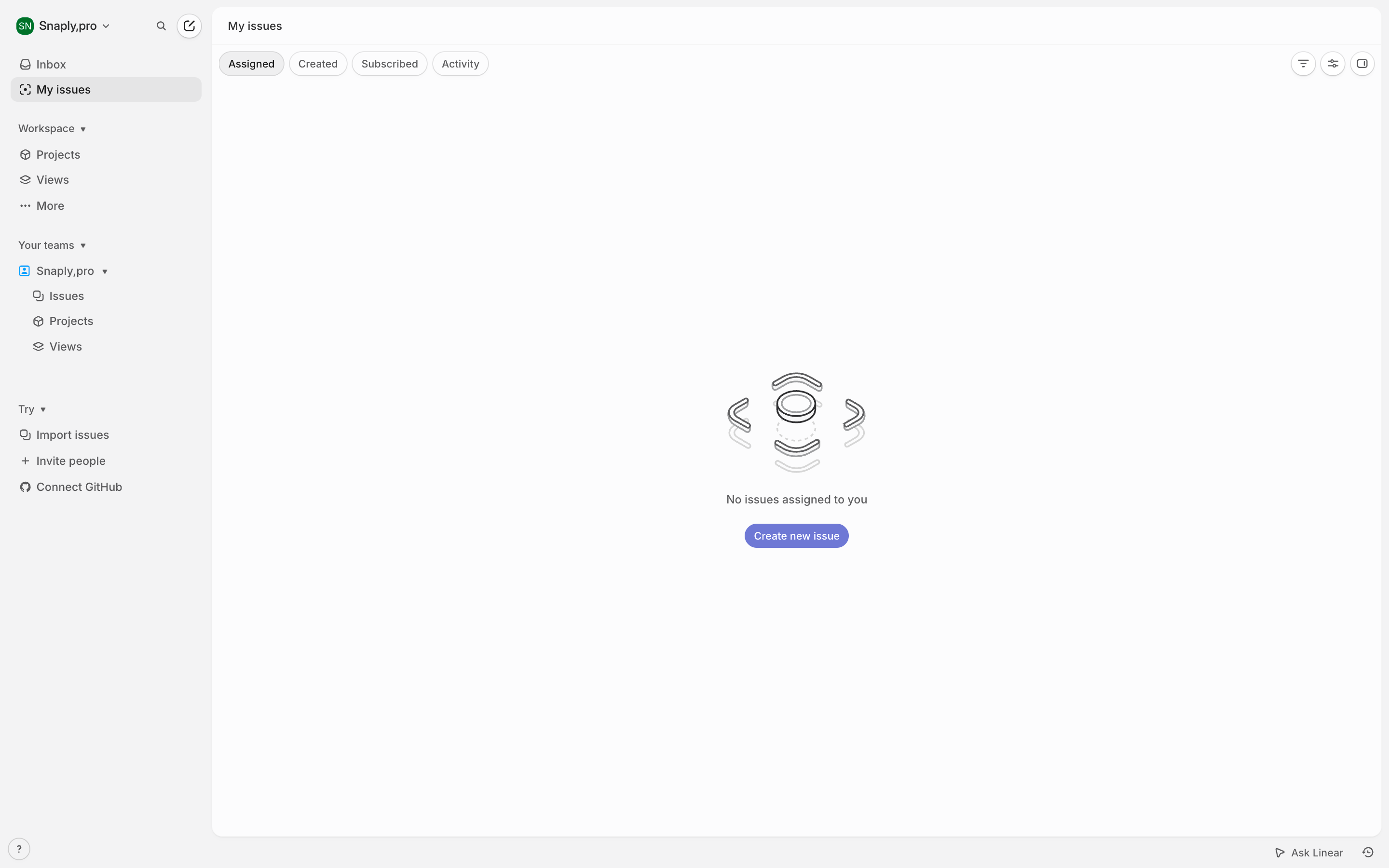 Linear — no-template screenshot