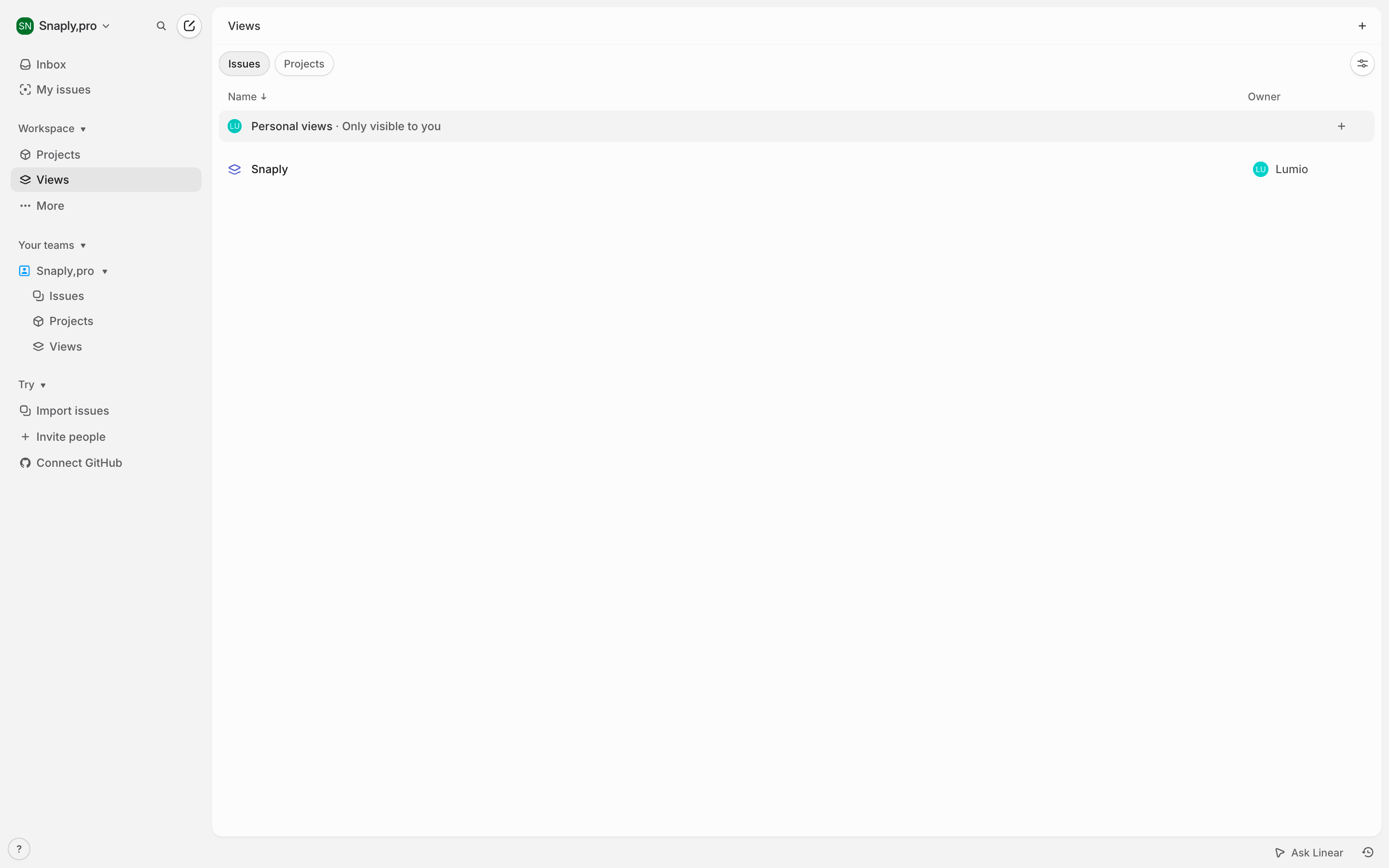 Linear — views-list screenshot