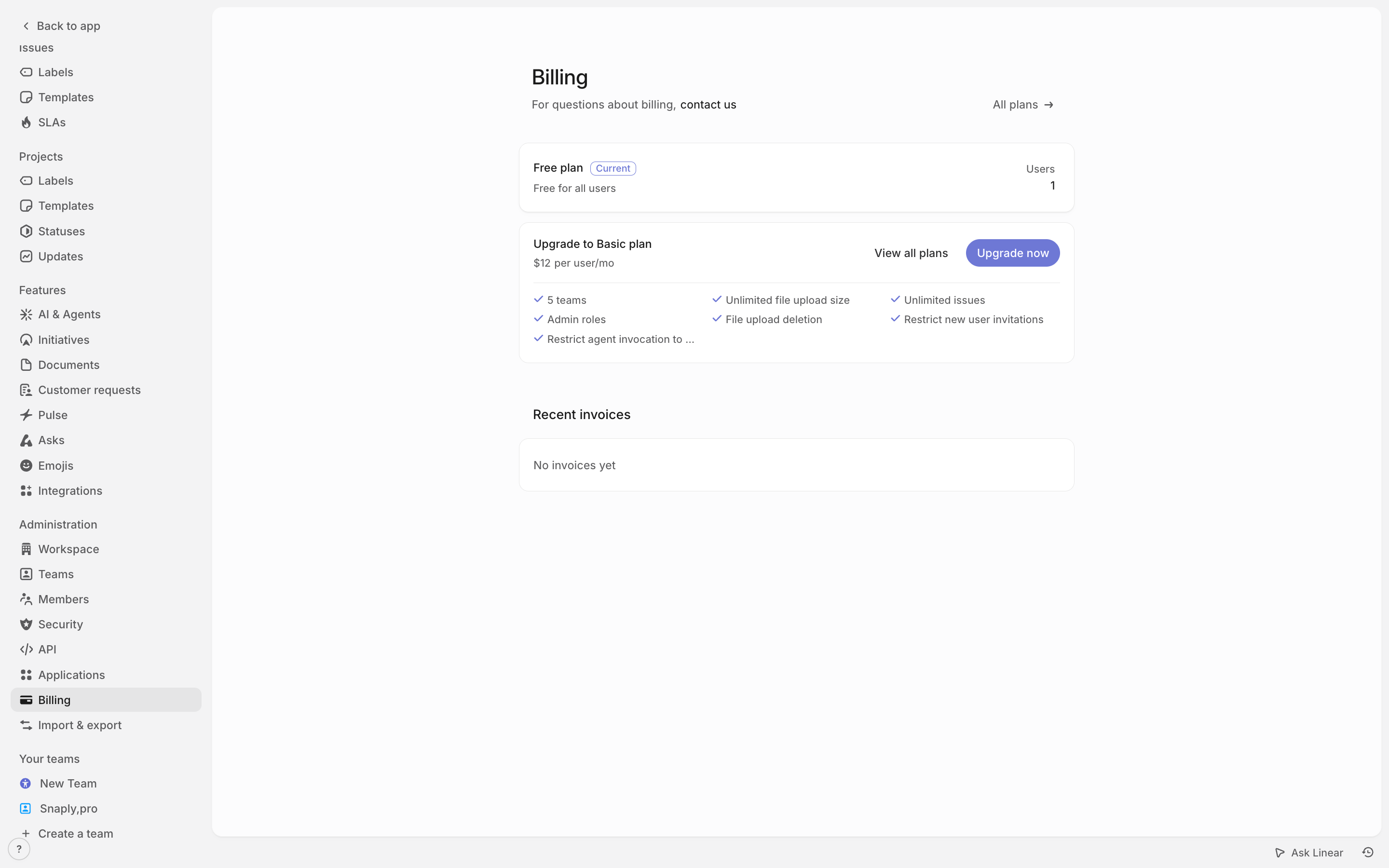 Linear — billing-overview screenshot