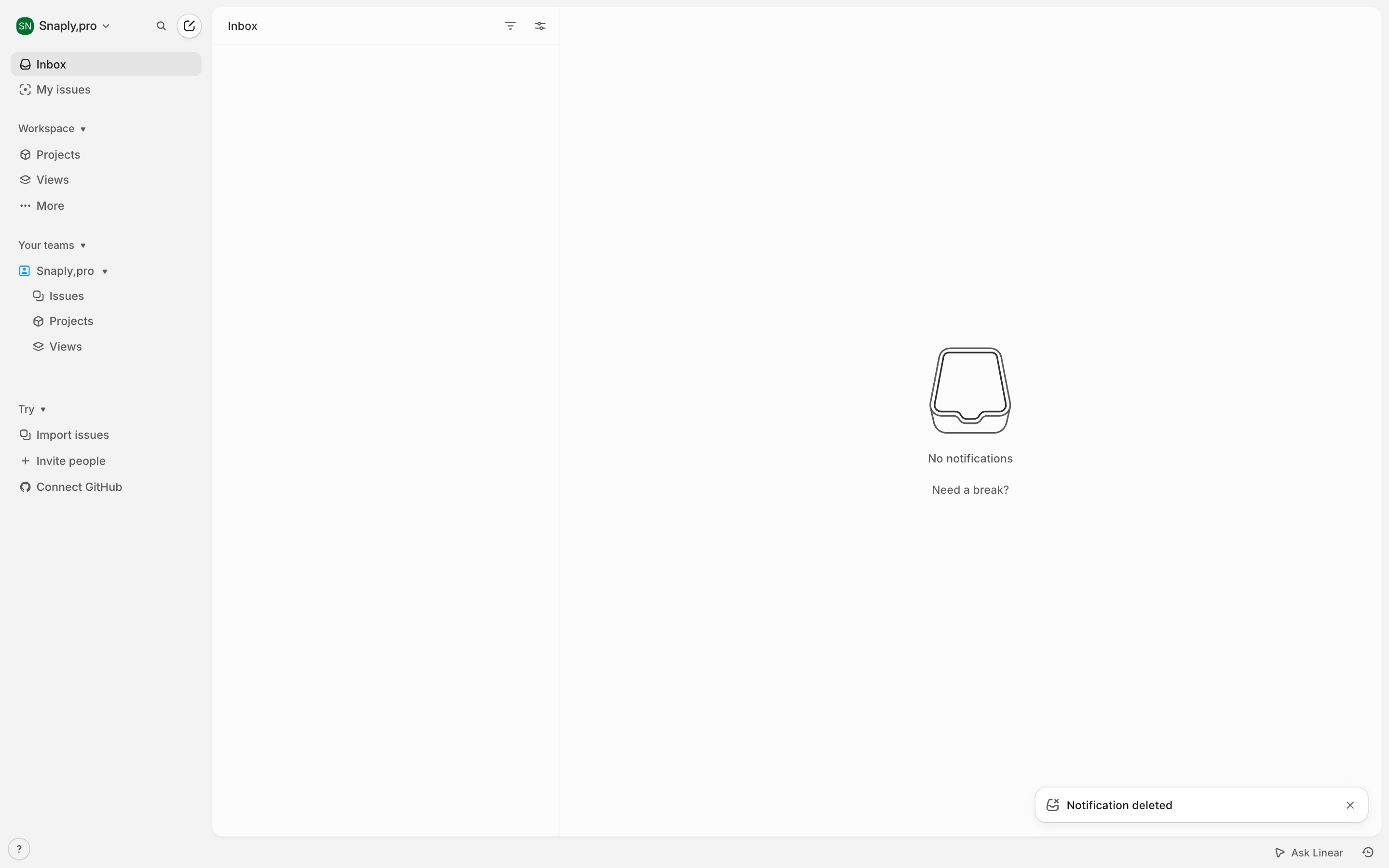 Linear — empty-milestones screenshot