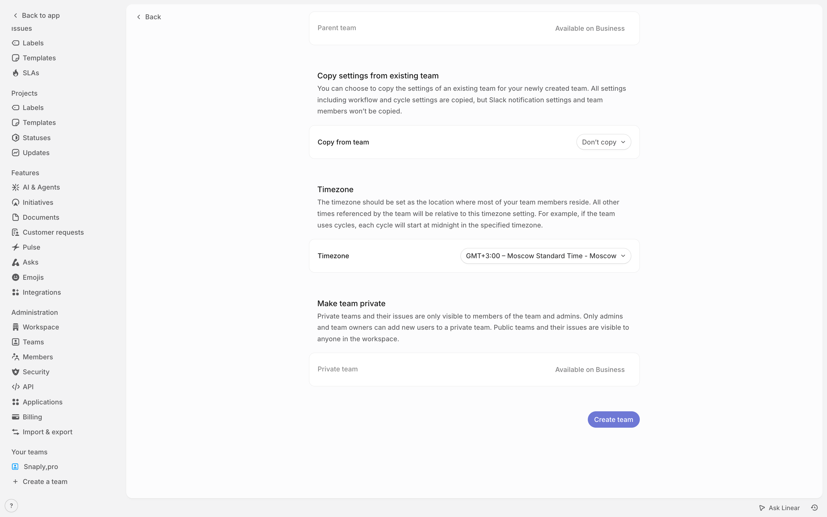 Linear — key-values-feedback screenshot