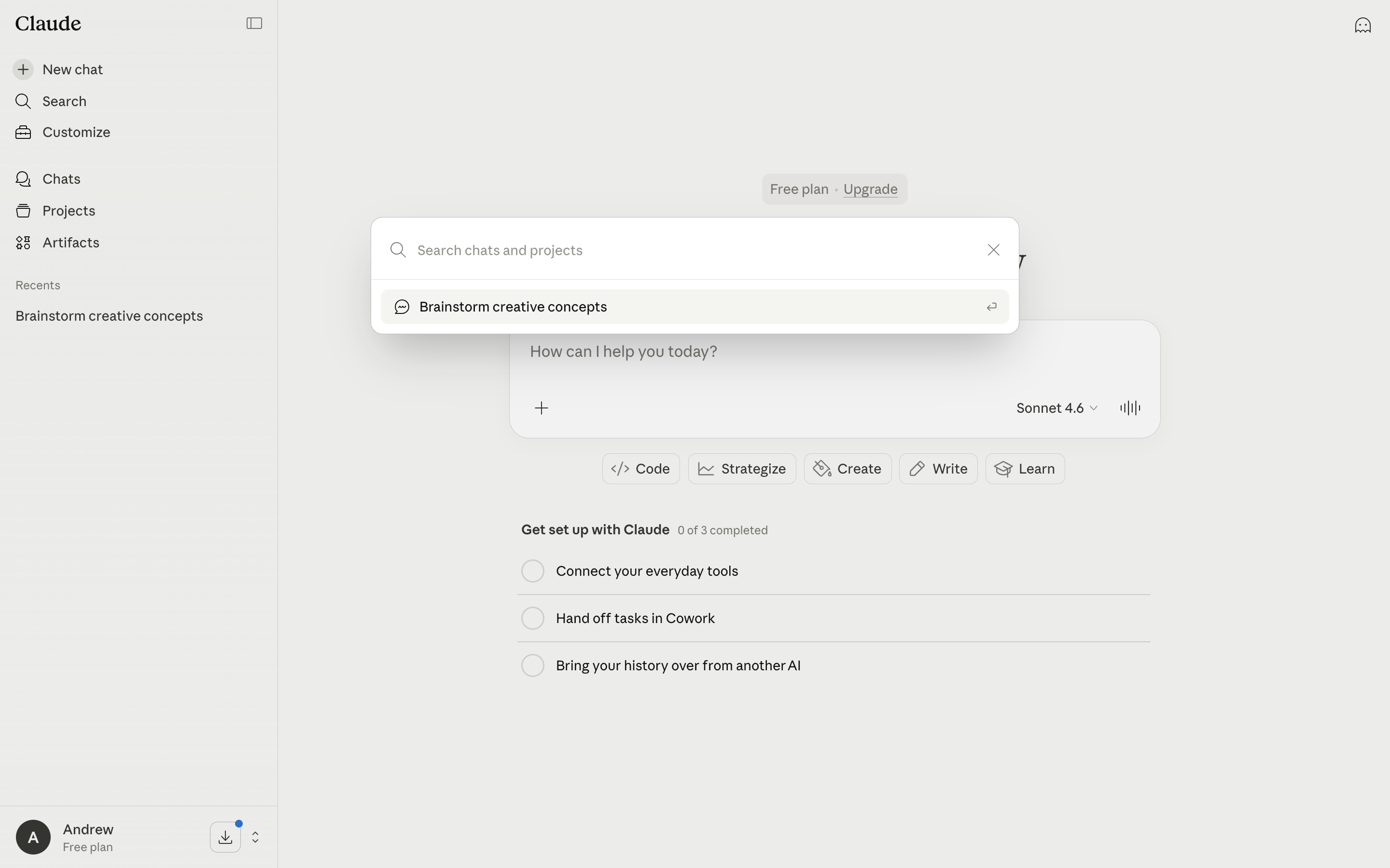 Claude — home-search screenshot