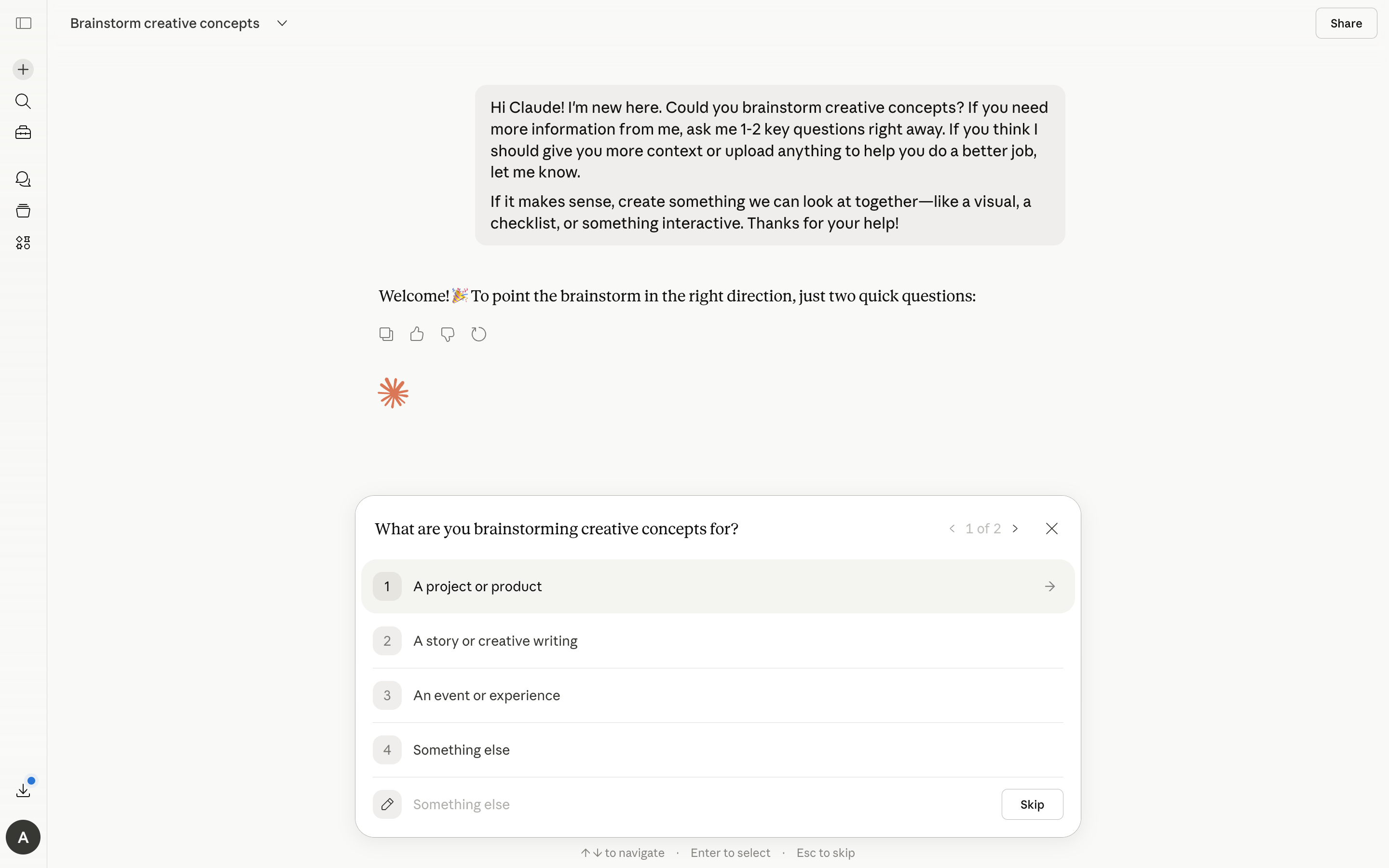 Claude — chat-options screenshot