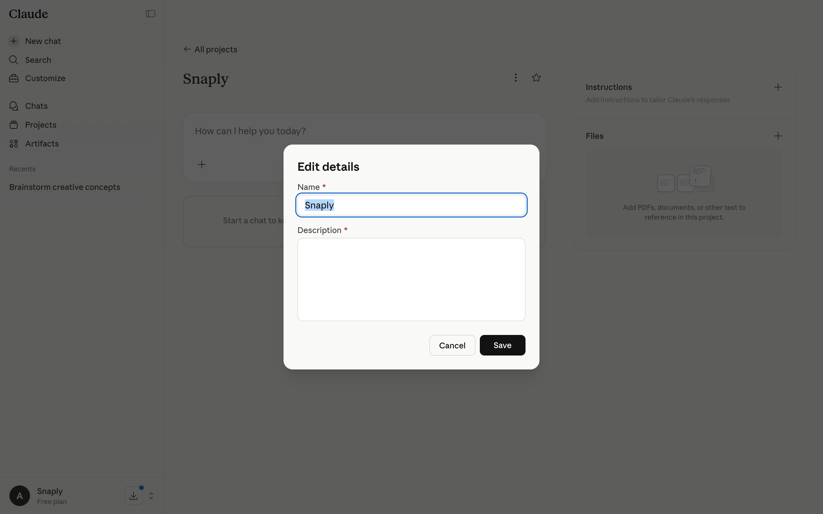 Claude — edit-project-details screenshot