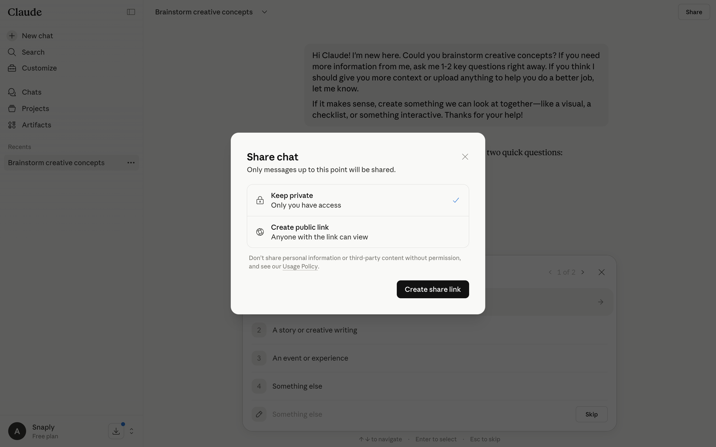 Claude — share-chat-access screenshot