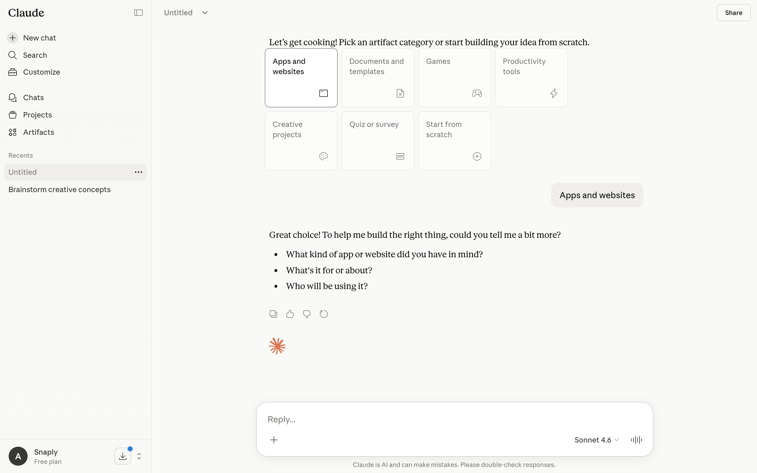 Claude — artifact-prompt screenshot