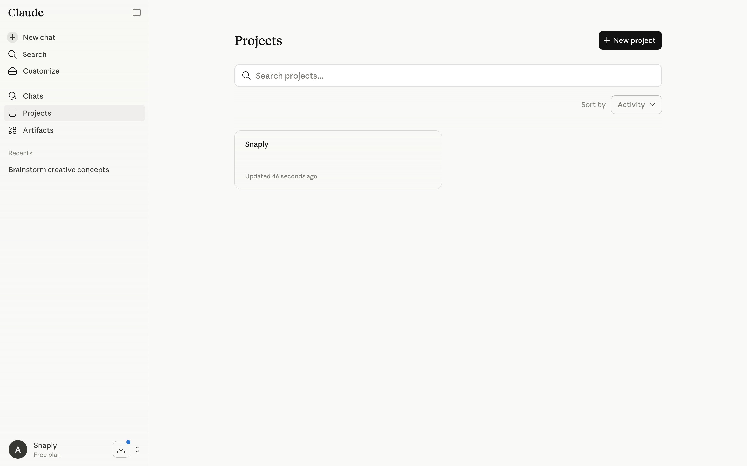 Claude — projects-list screenshot