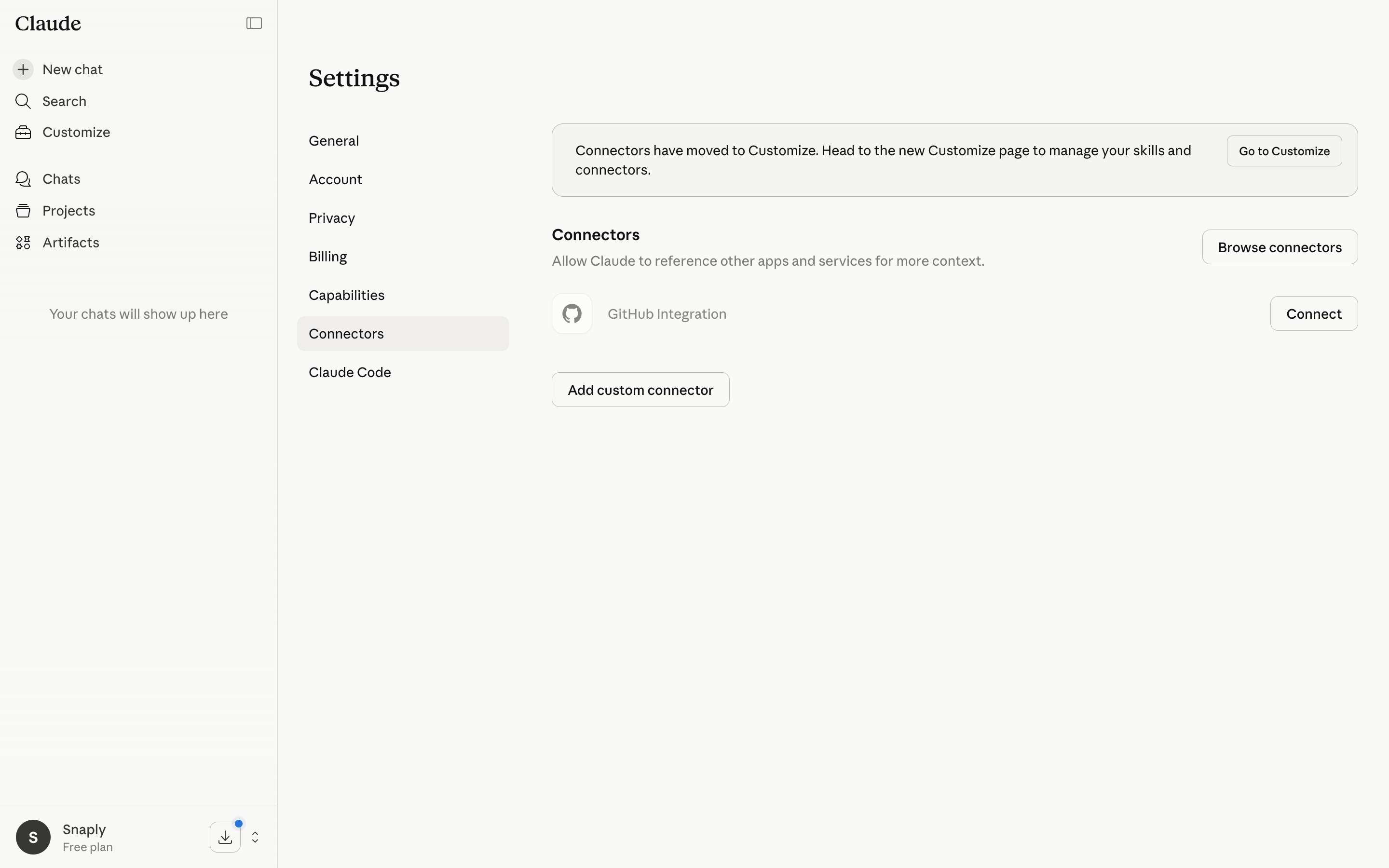 Claude — settings-connectors screenshot