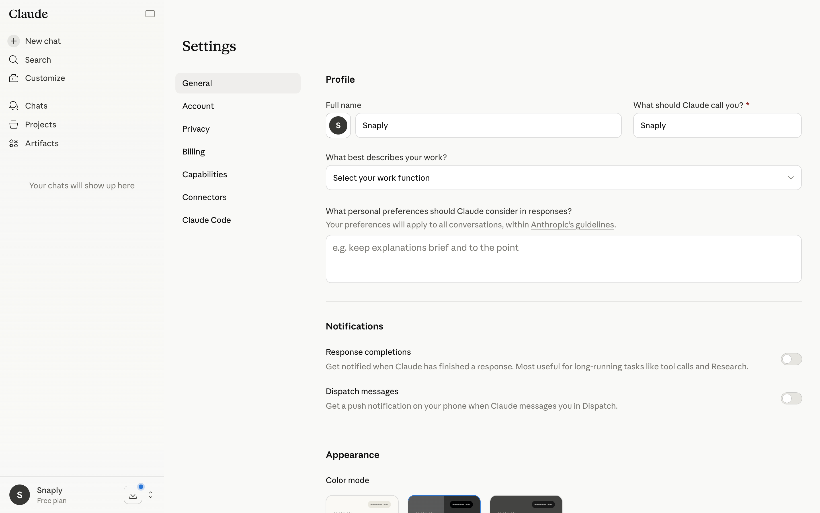 Claude — settings-general screenshot