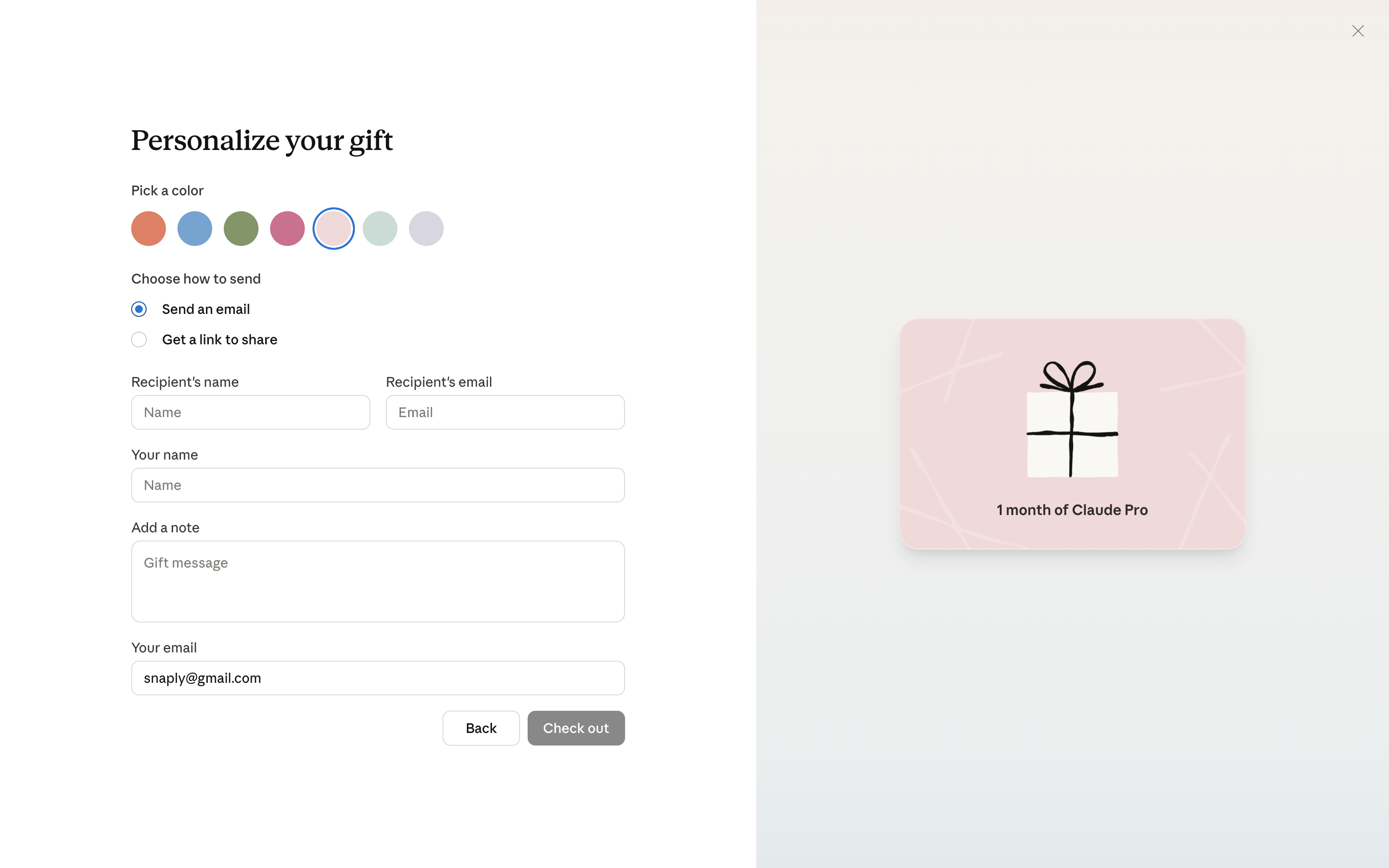 Claude — gift-recipient-details screenshot