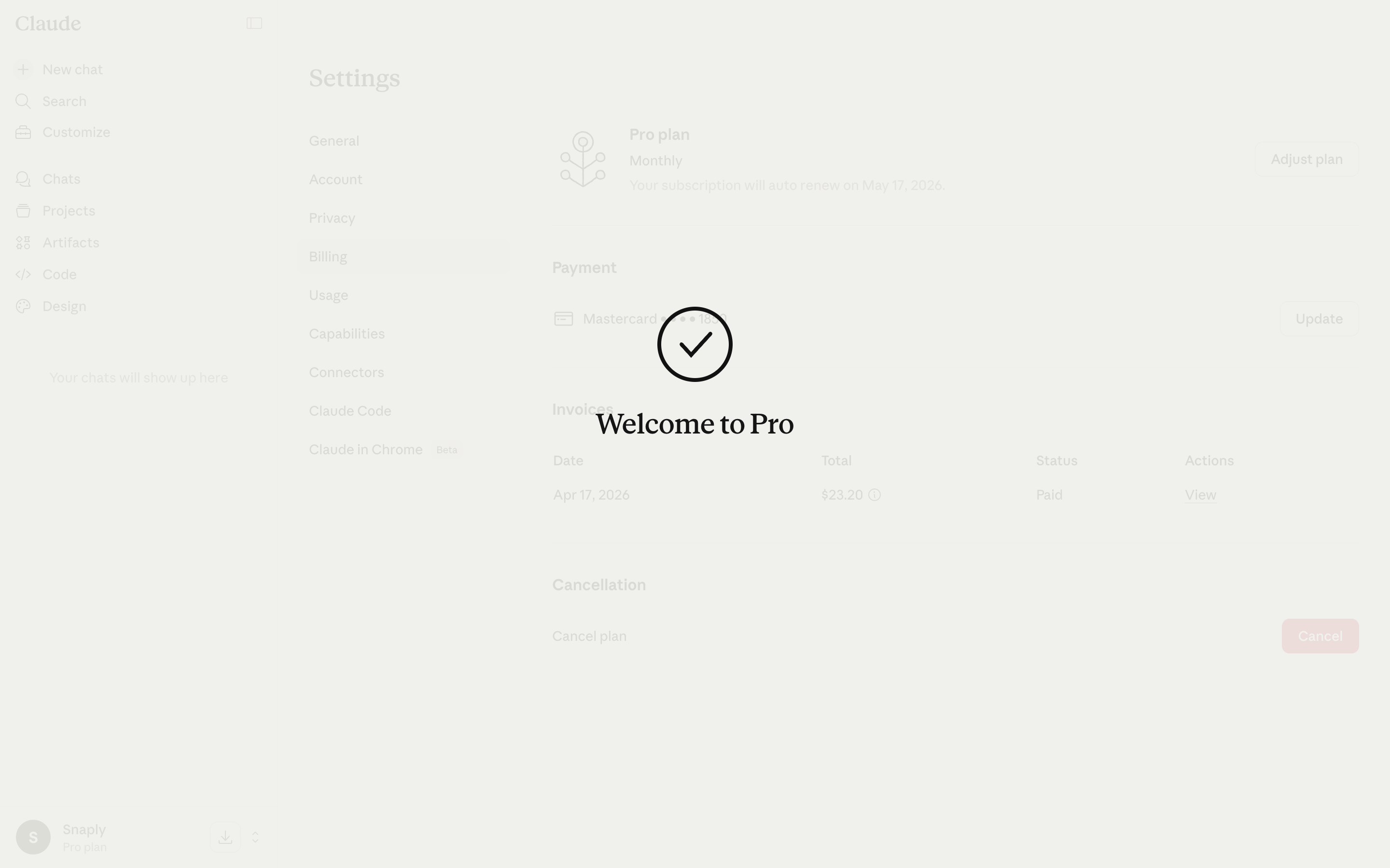 Claude — welcome-to-pro screenshot
