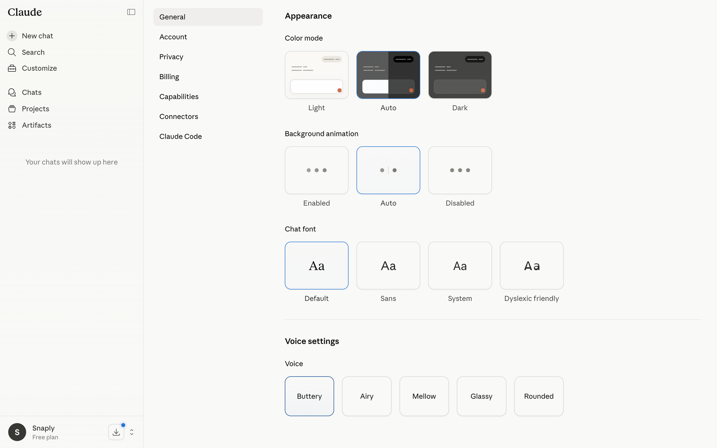 Claude — settings-appearance screenshot