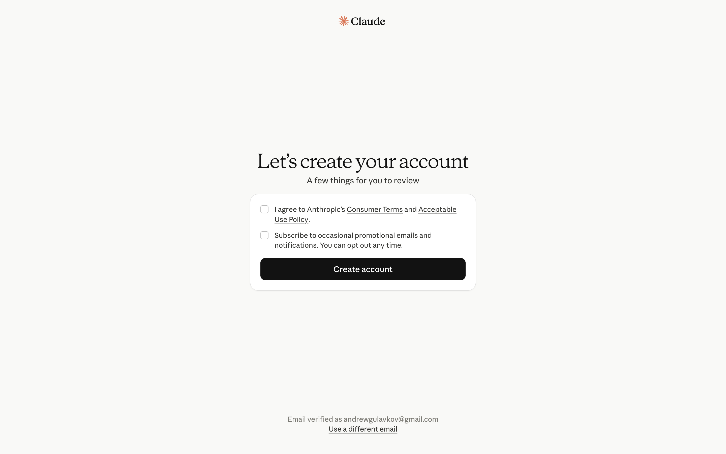 Claude — create-account screenshot