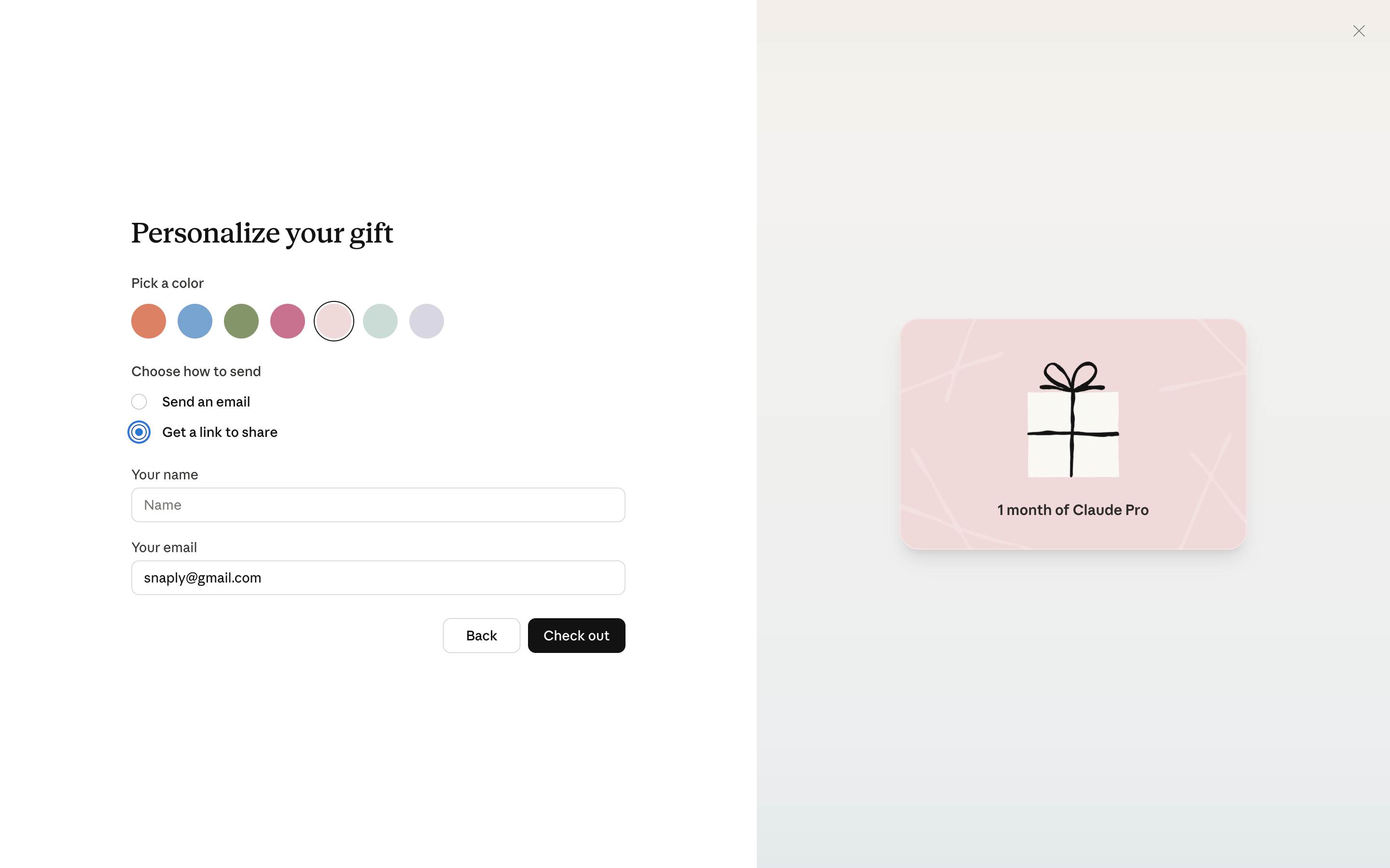 Claude — gift-checkout screenshot