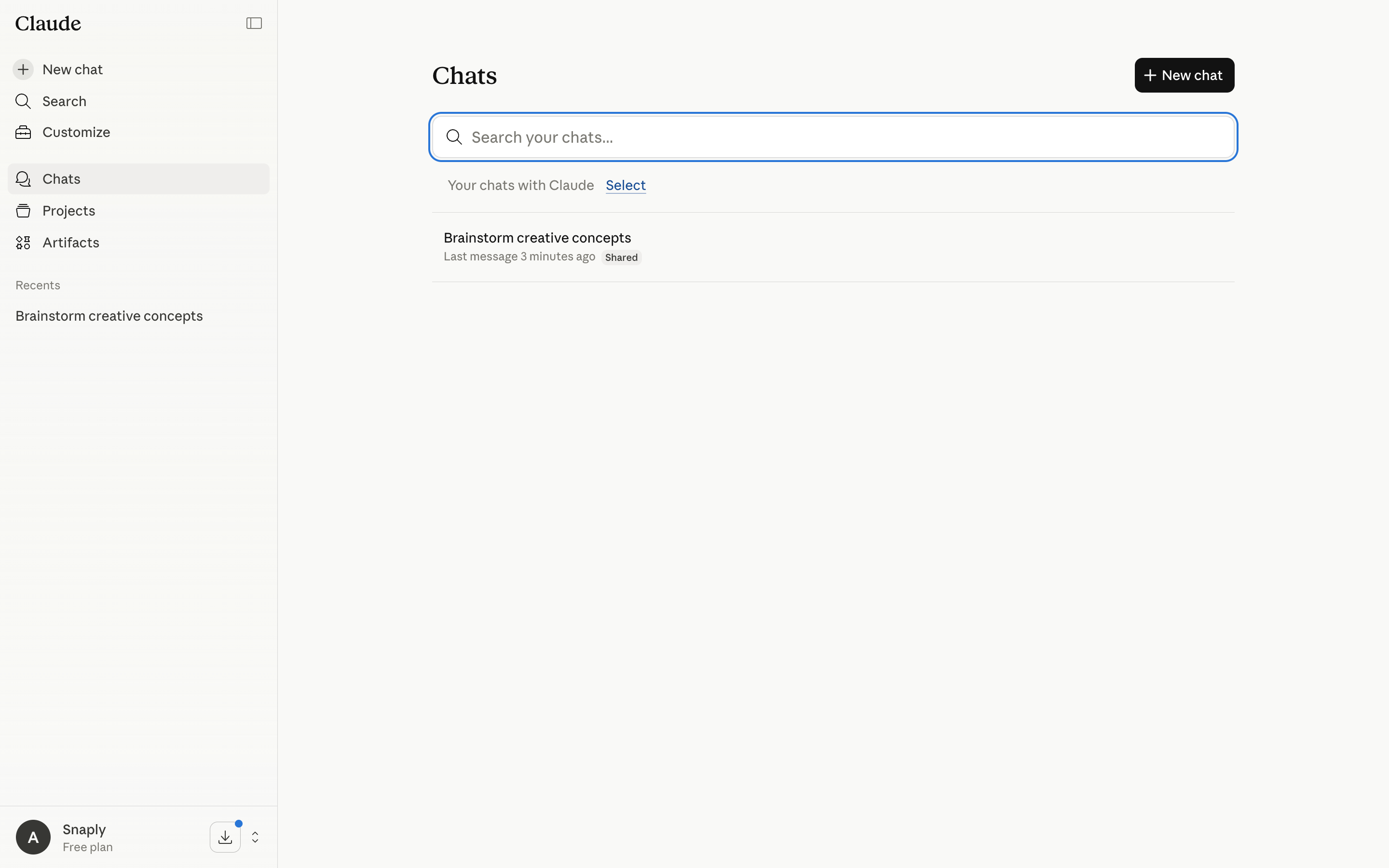 Claude — chats-search screenshot