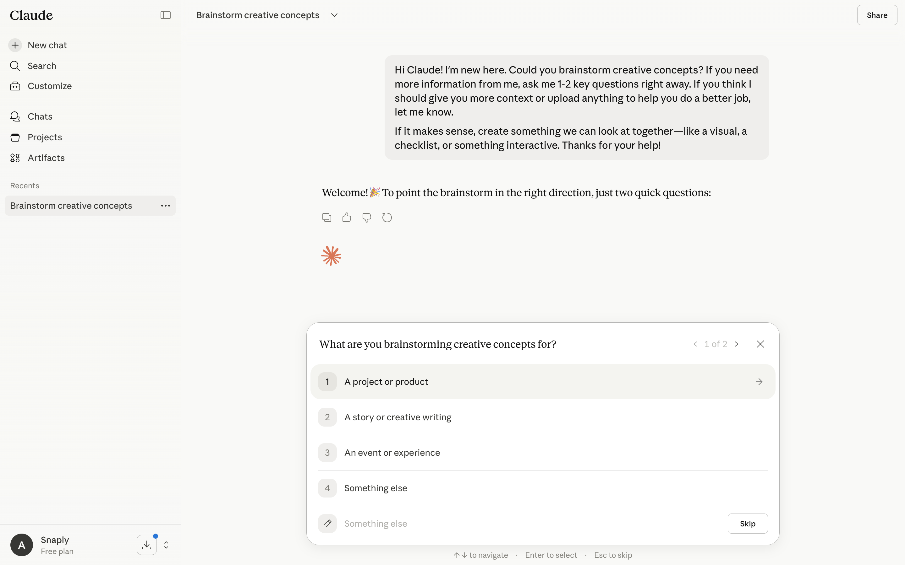 Claude — chat-prompt-options screenshot