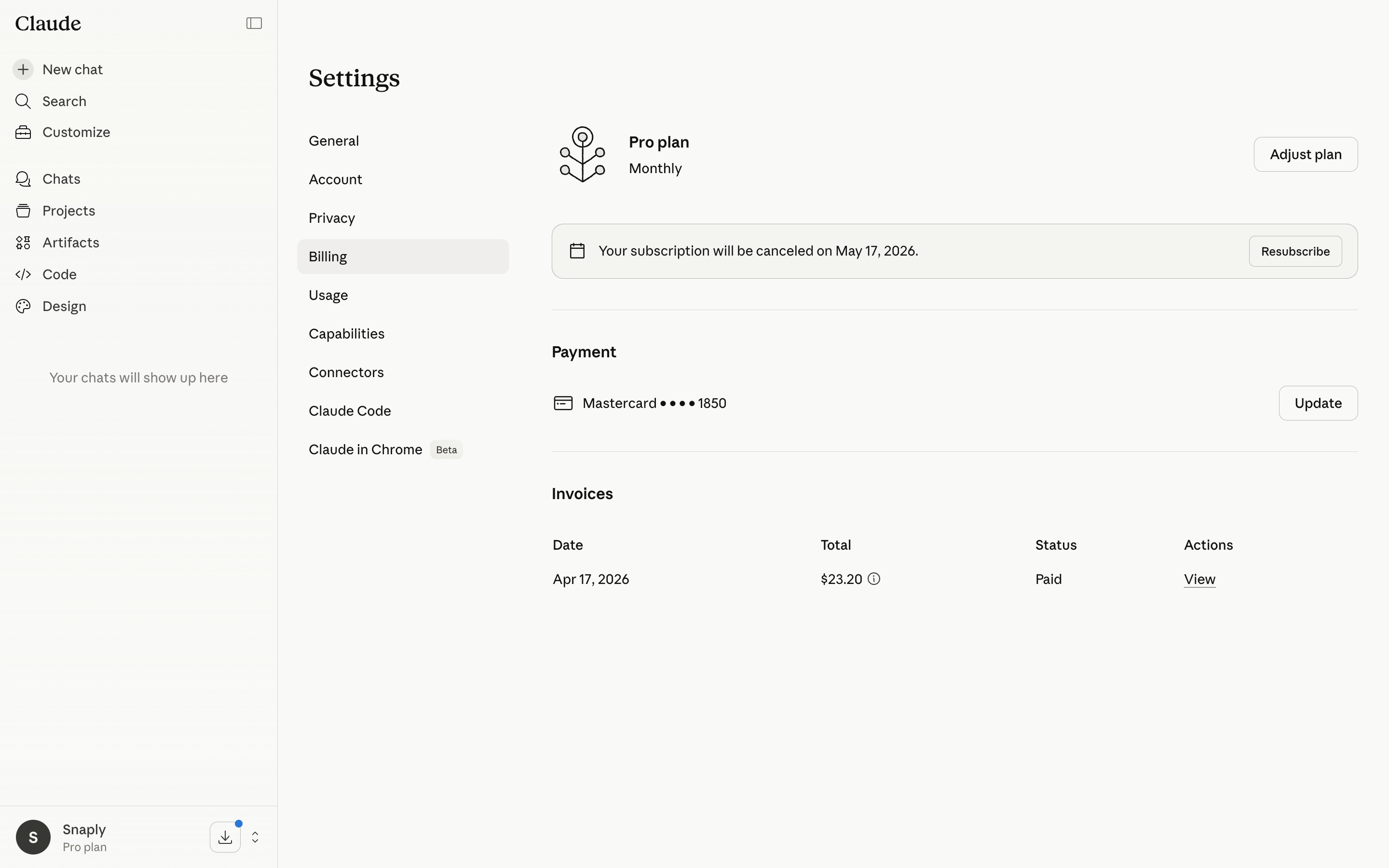 Claude — cancellation-scheduled screenshot