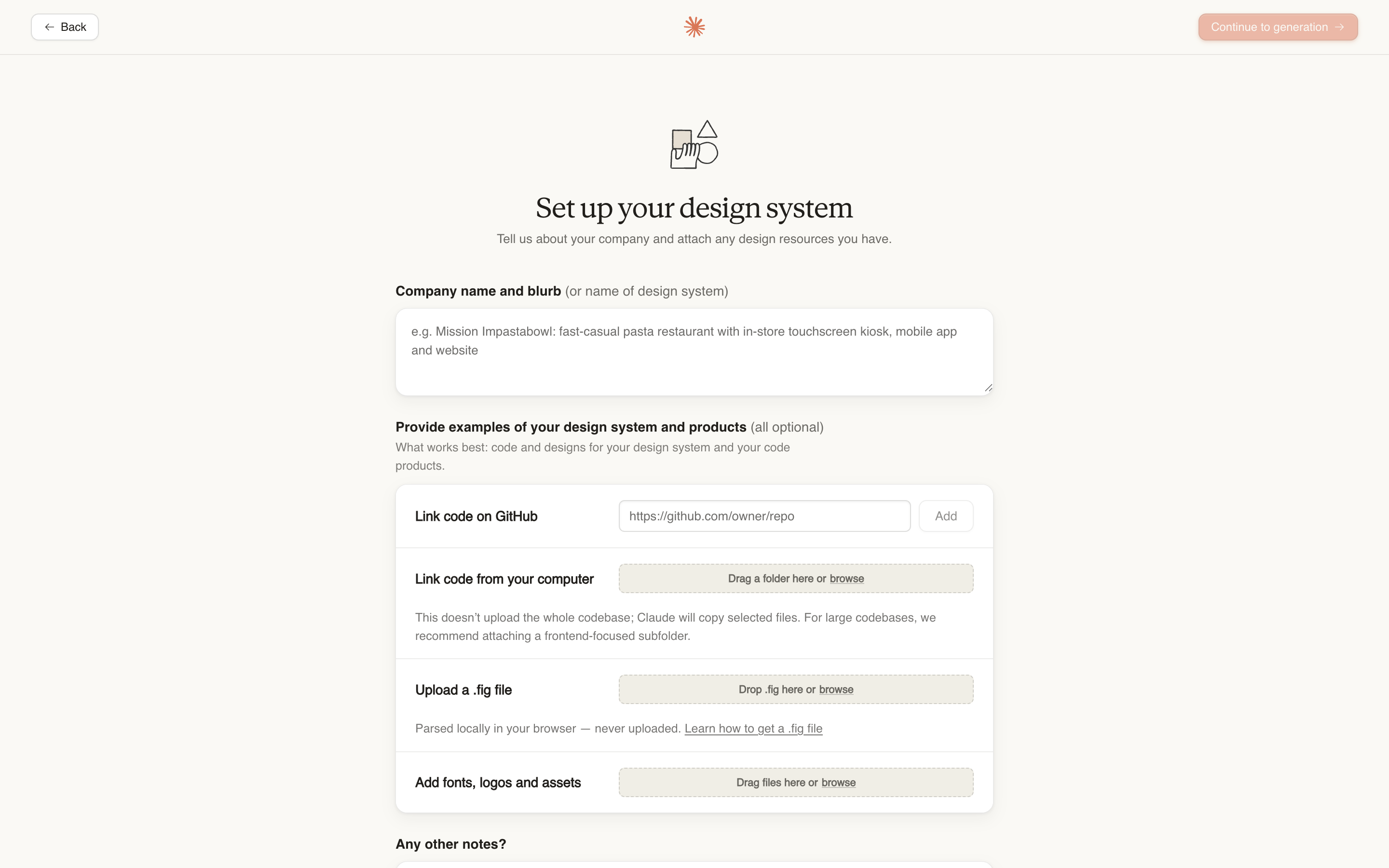Claude Design — setup-design-system screenshot