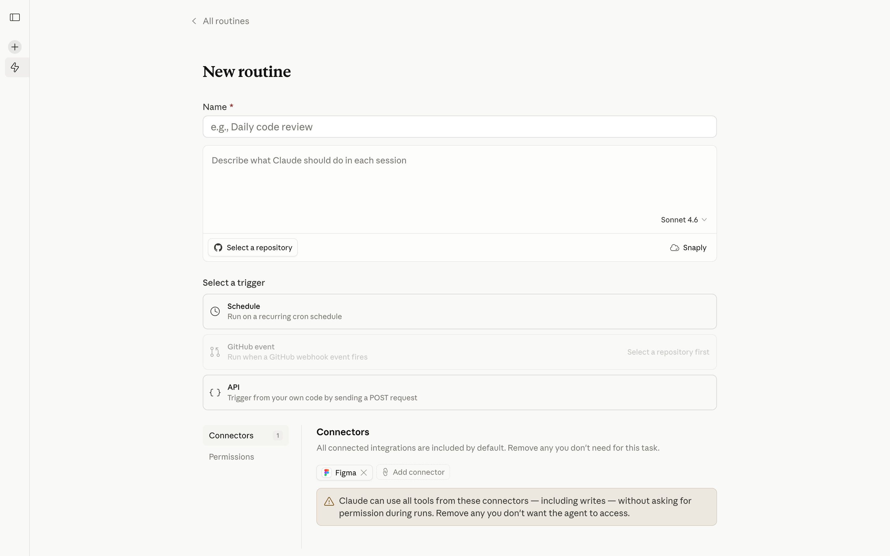 Claude Code — new-routine-connectors screenshot
