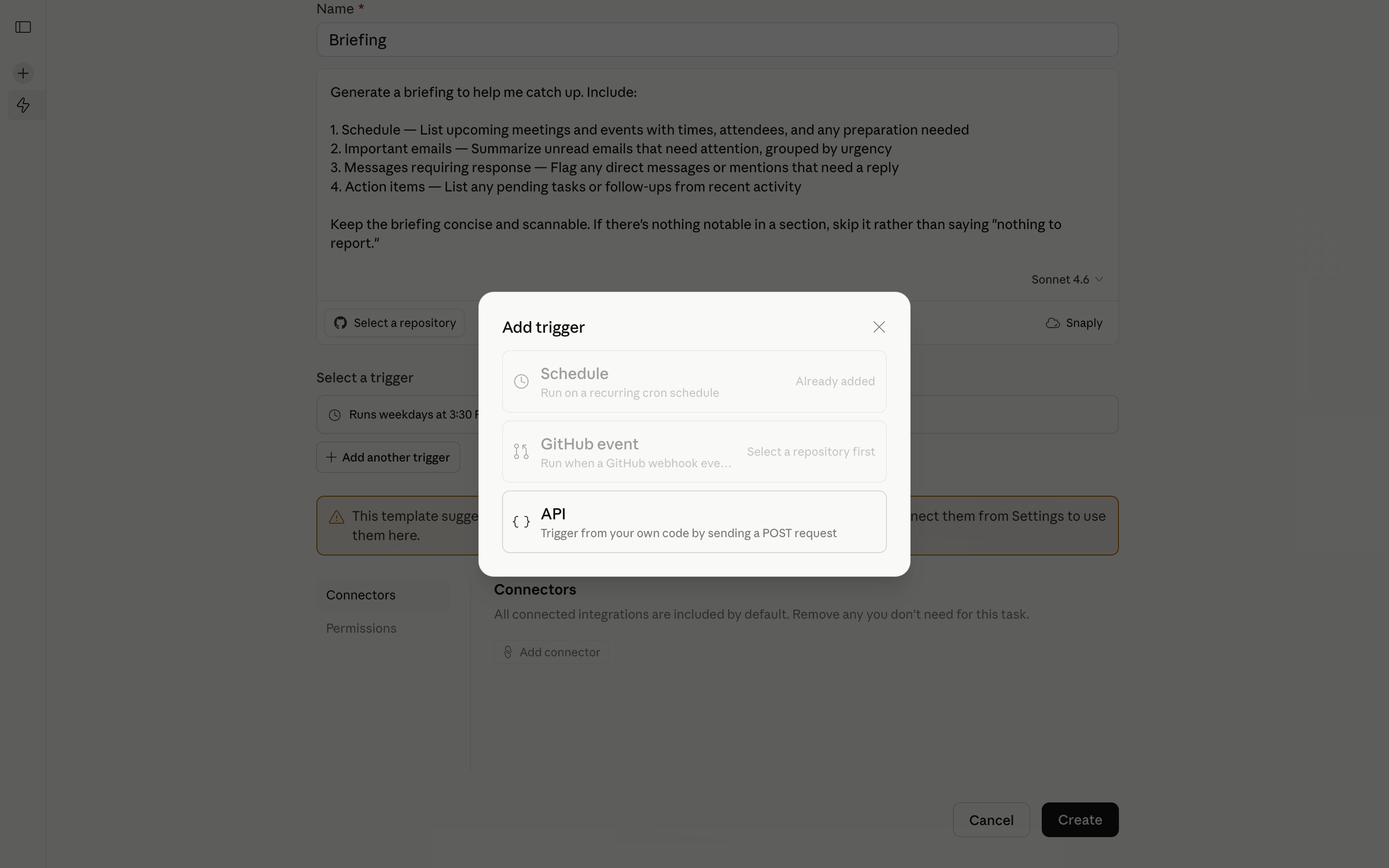 Claude Code — add-trigger-options screenshot