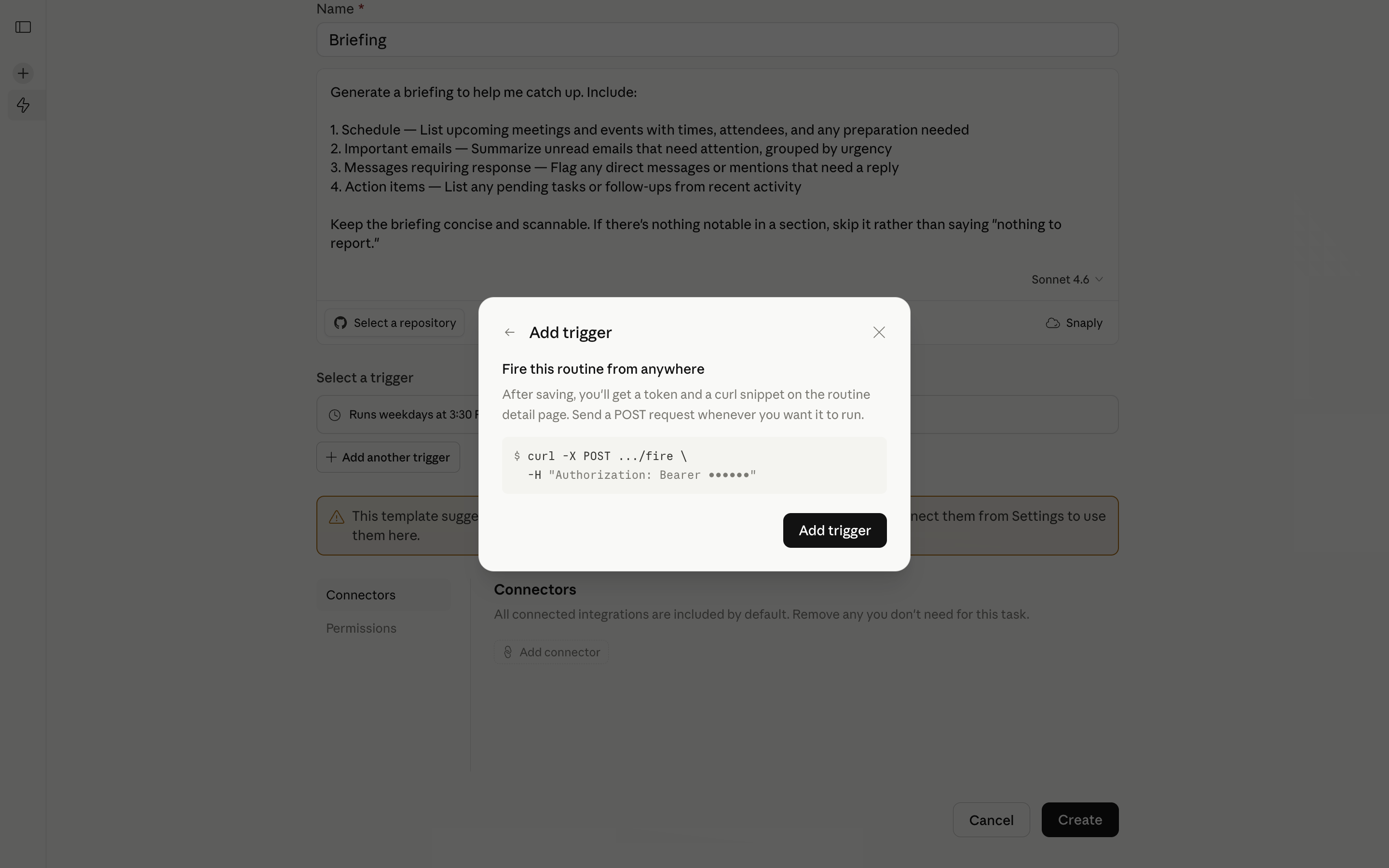 Claude Code — add-trigger-schedule screenshot
