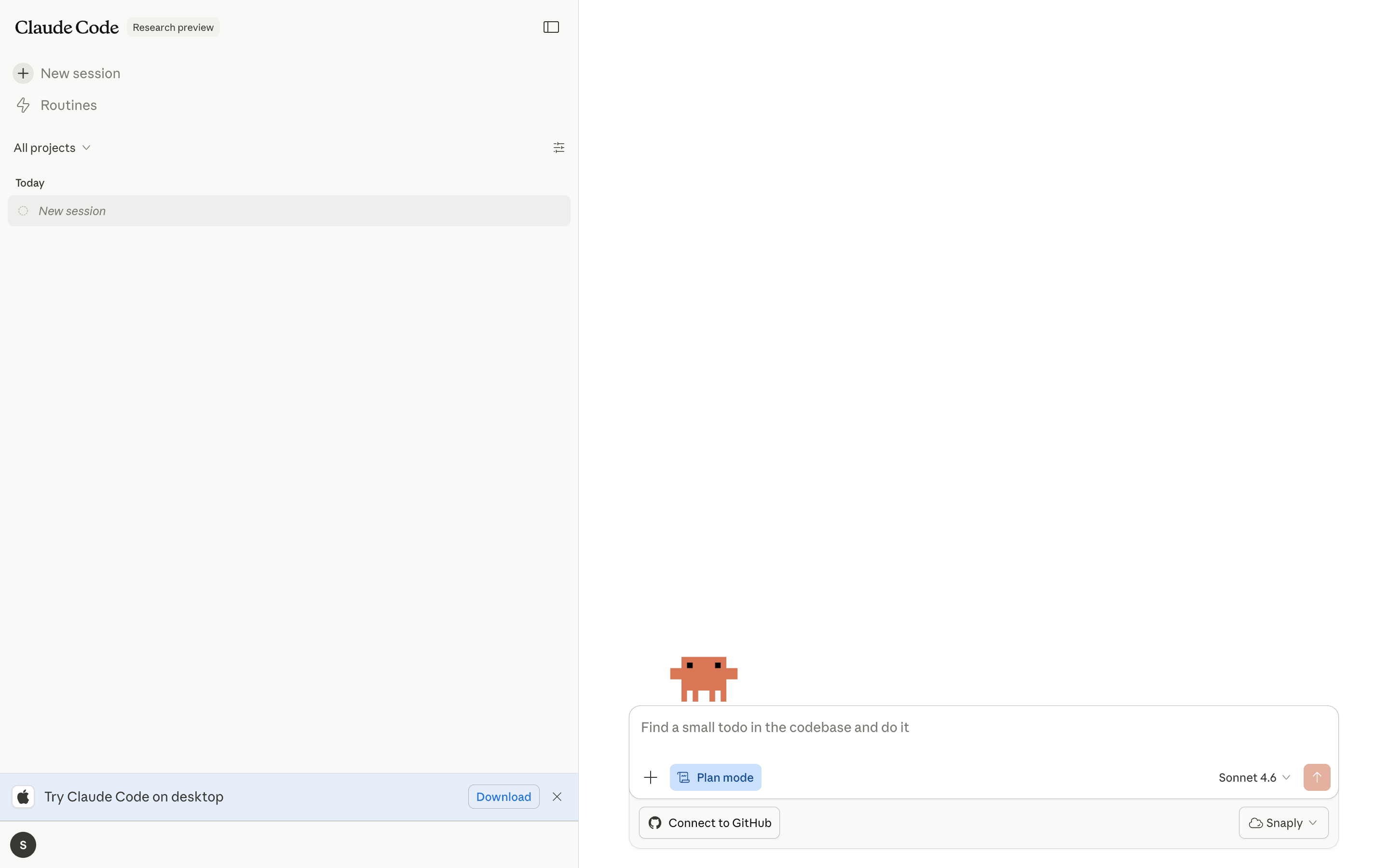 Claude Code — empty-app-home screenshot