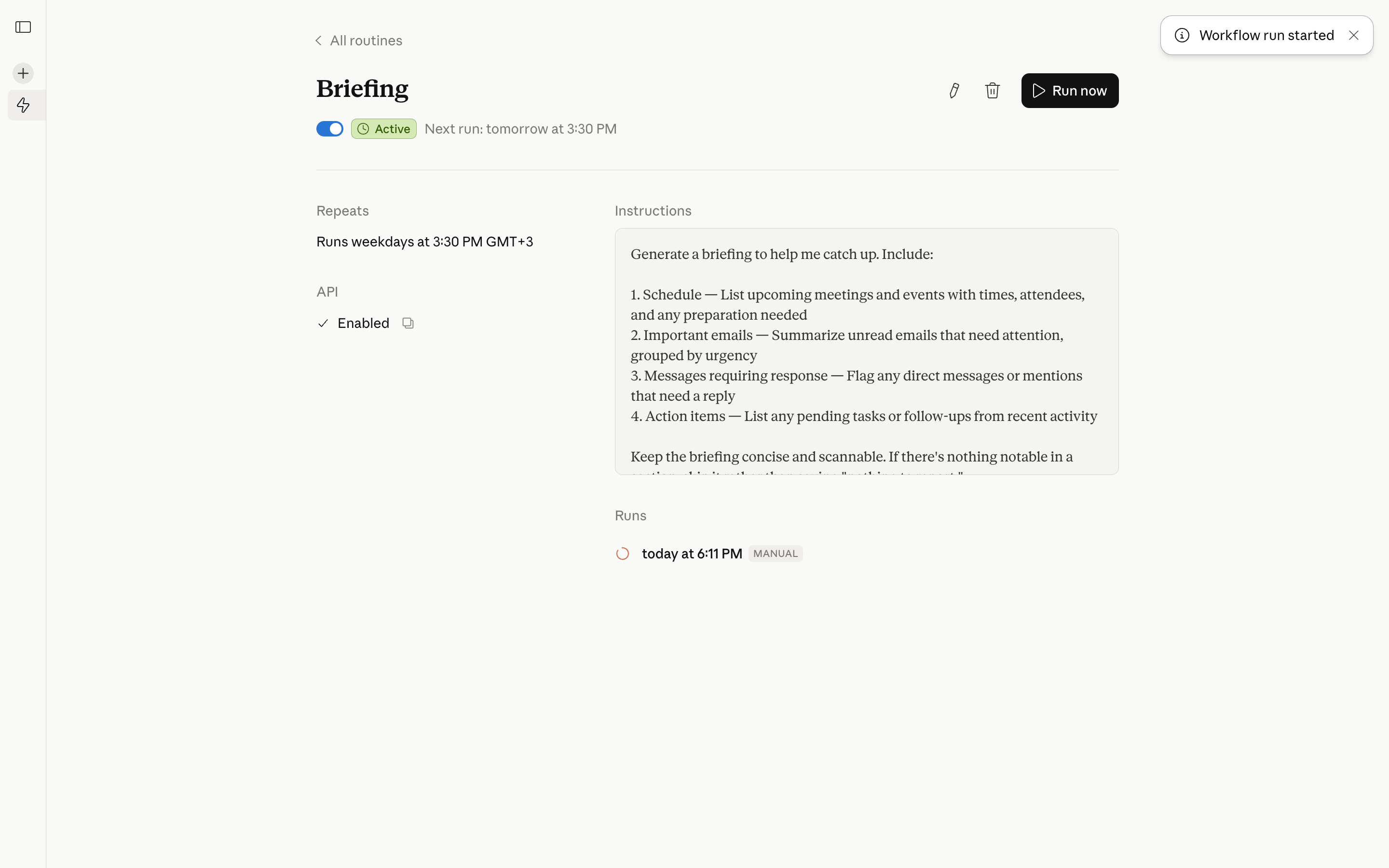 Claude Code — briefing-run-detail screenshot